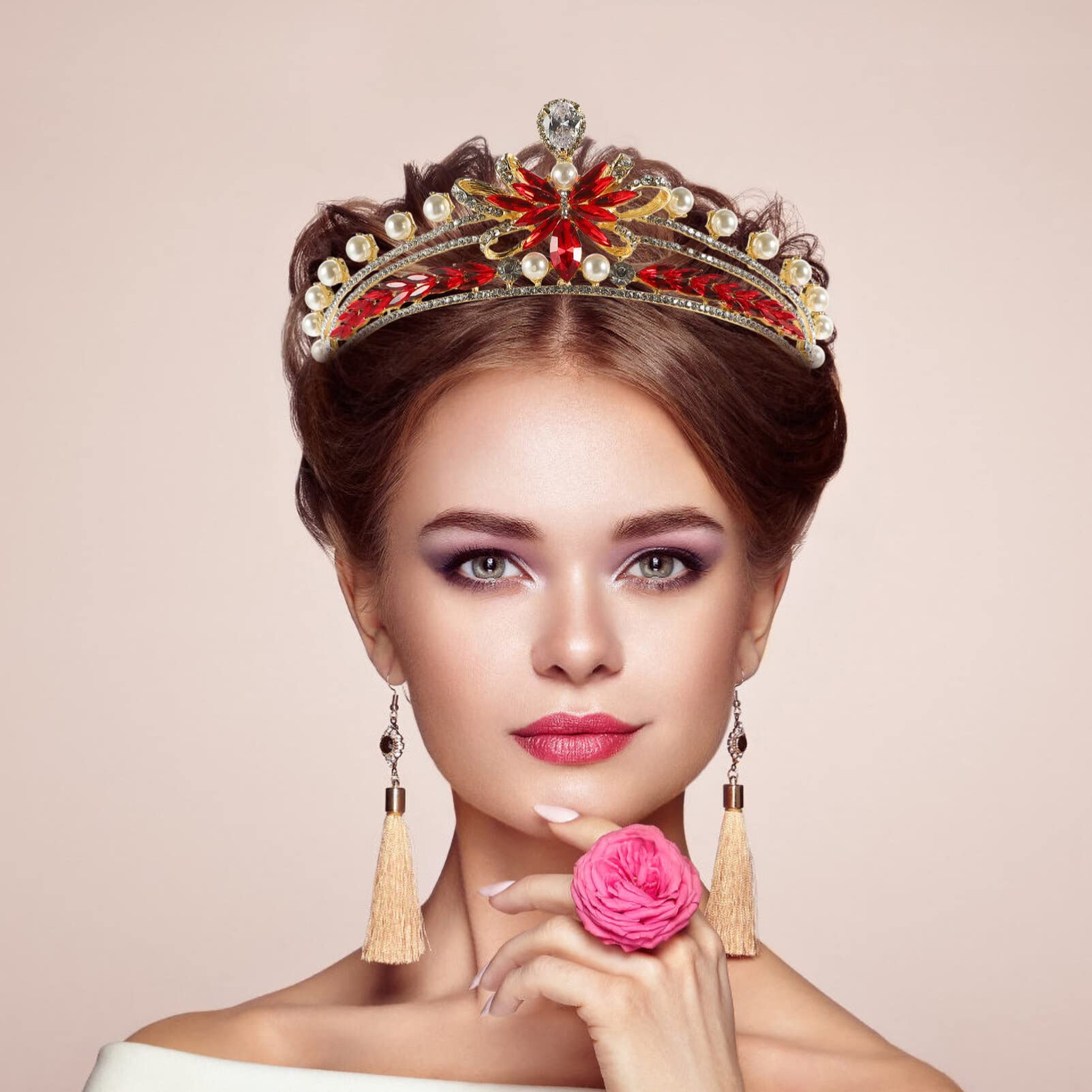 Sparkly Rhinestone Bridal Crown Headband – Elegant Wedding Tiara with Pearl & Crystal Alloy for Brides, Cosplay & Queen Costume | Perfect for Weddings, Prom, Pageants & Special Occasions