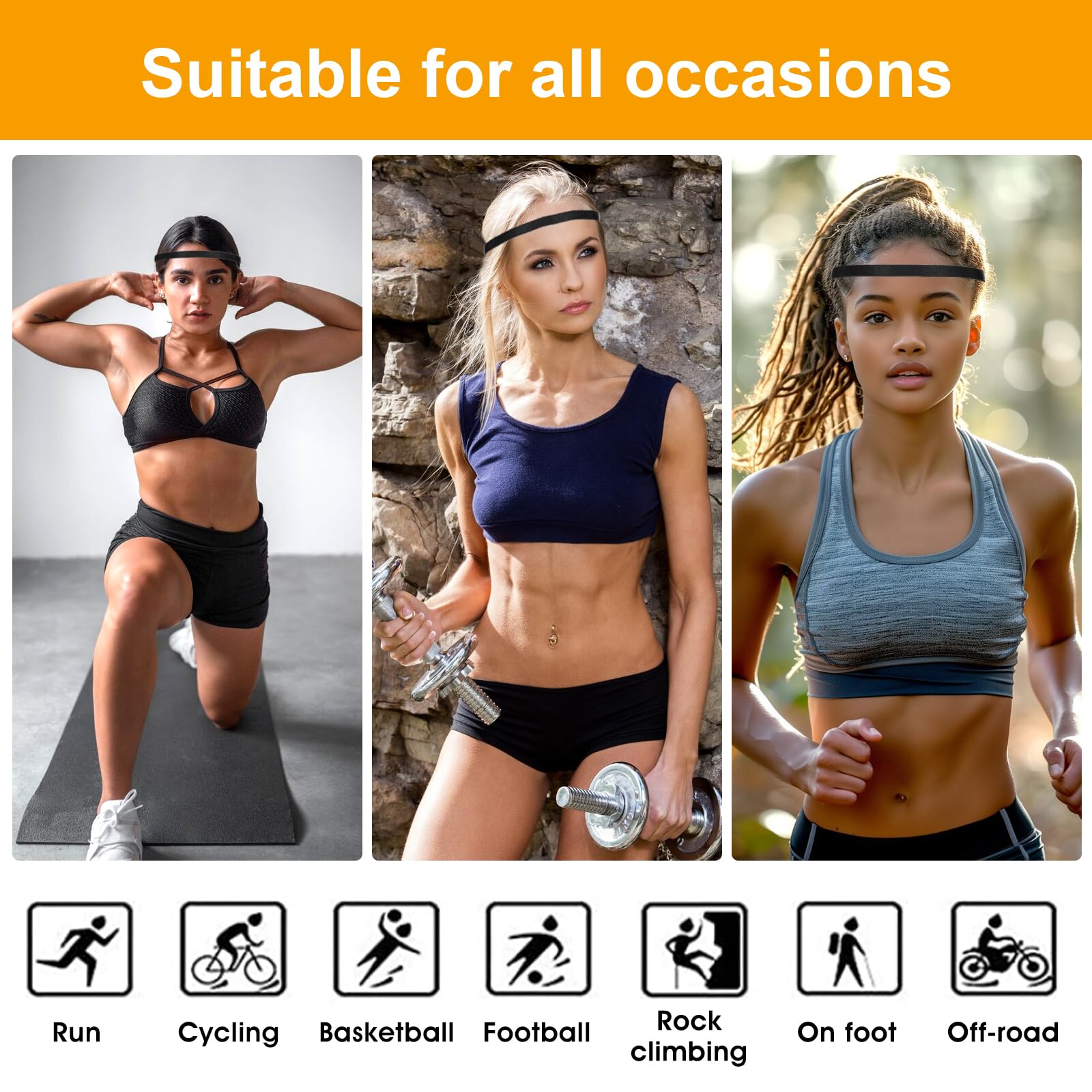 6 Pack Adjustable Elastic Sports Headbands for Women & Men - Non-Slip Thin Soccer Headbands for Running, Yoga, Workout & Exercise - Perfect Hair Accessories for Active Lifestyles (Black)