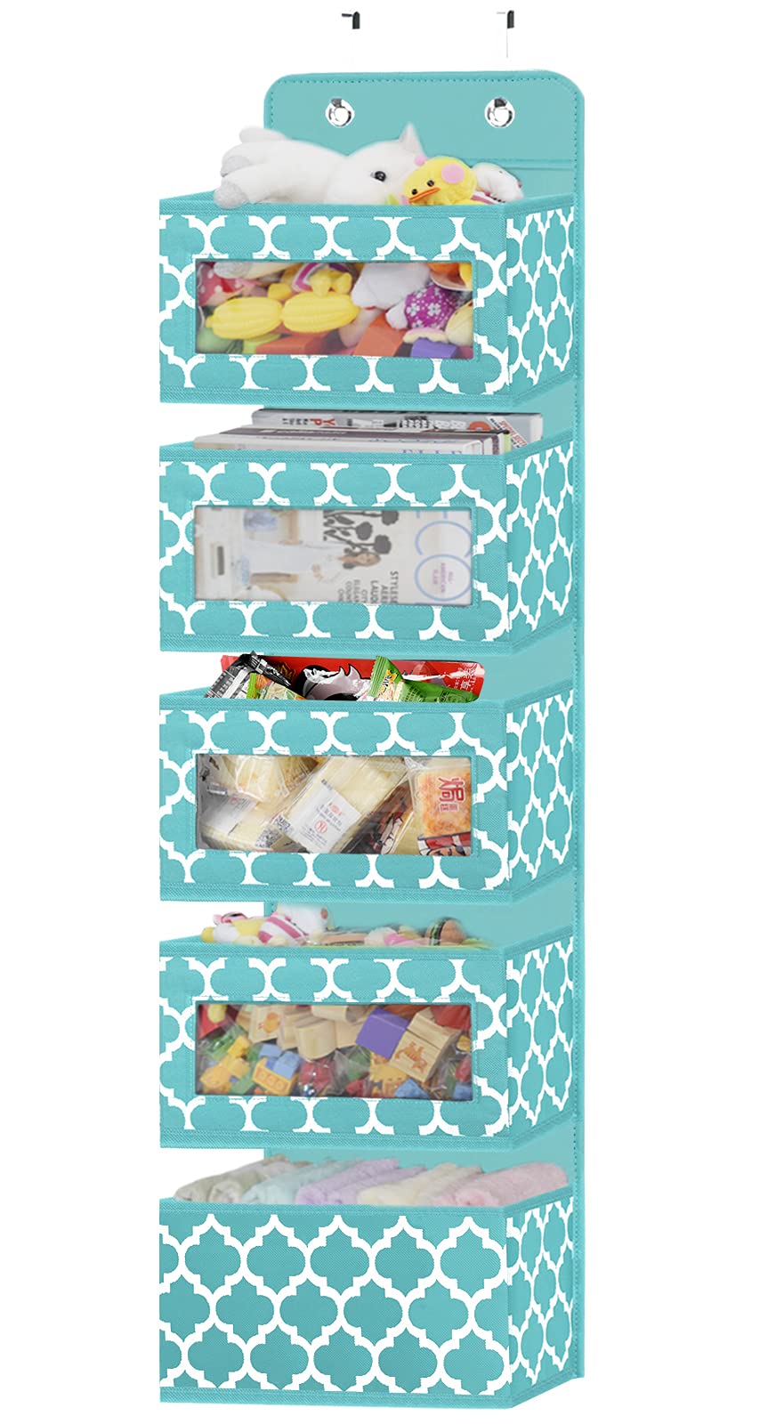Over the Door Hanging Organizer with 5 Pockets - Baby Clothes & Diaper Storage for Nursery, Closet, Bathroom & Kitchen | Space Saving 12.2