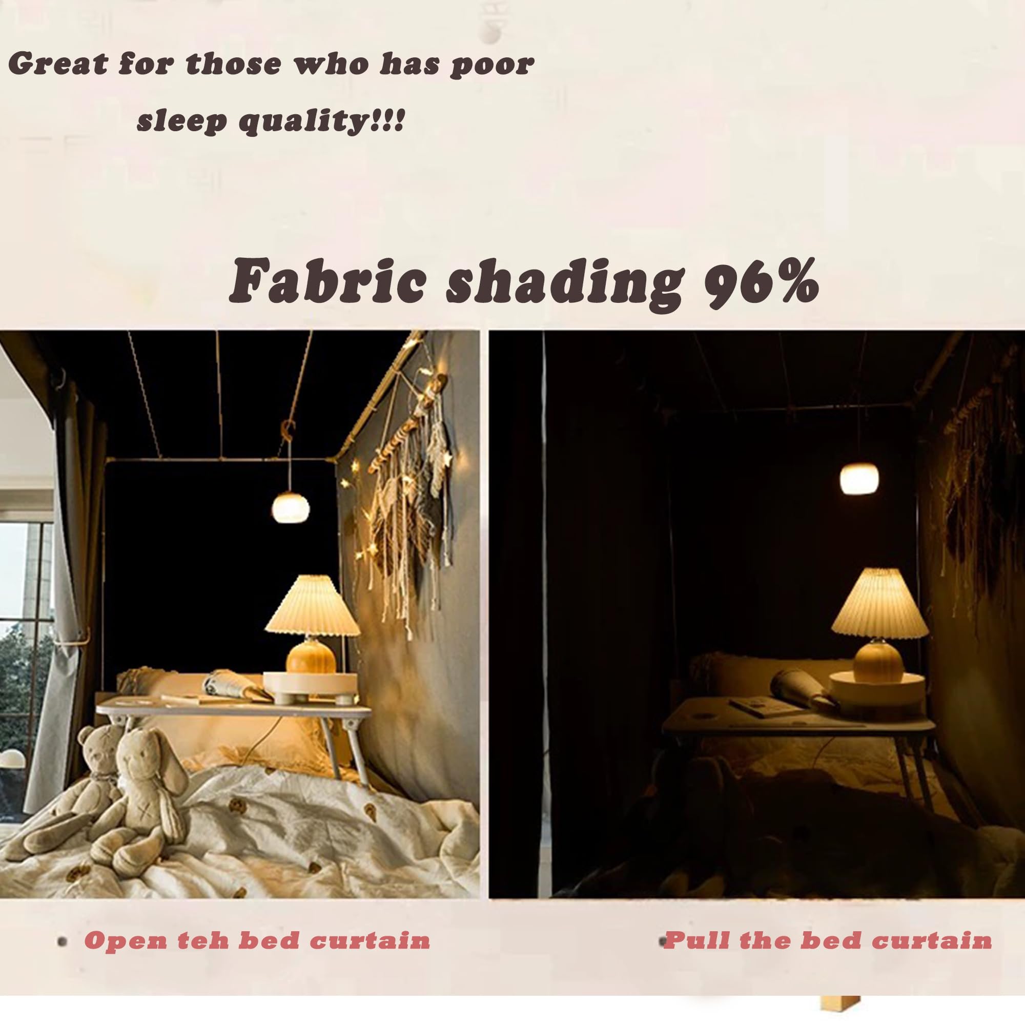Blackout Bed Canopy Curtain for Dorm & Home - Thick Solid Fabric Privacy Curtain for Single Sleeper Bunk Beds (Men & Women) - Perfect for College Dorms, Studio Apartments & Privacy Needs