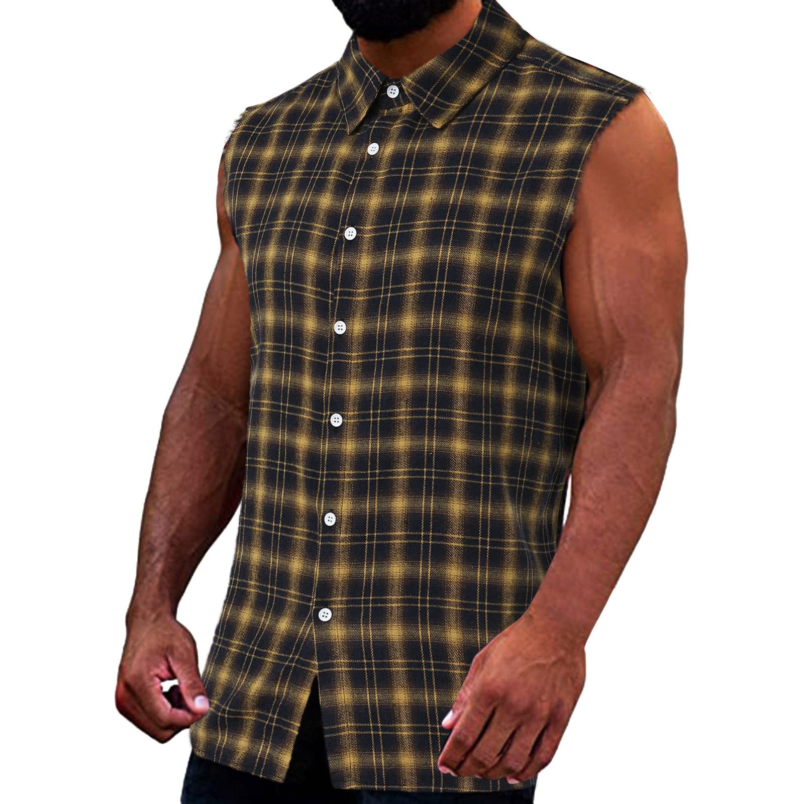 Men's Checked Sleeveless Flannel Shirt - Summer Cotton Muscle Tank Top for Gym, Sports & Casual Wear | Regular Fit Breathable Workout Shirt for Hot Weather & Outdoor Activities