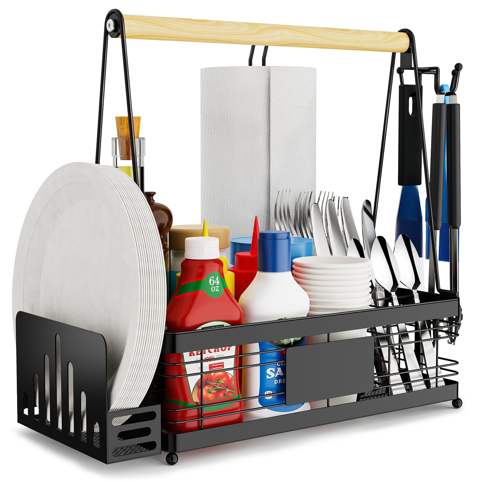 **Grill Caddy with Plate Holder & Paper Towel Holder – BBQ Condiment & Utensil Organizer for Outdoor Cooking, RV, Camping, Picnics – Perfect Grilling Accessories for Men & Gifts**    *(Ideal for backyard BBQs, tailgating, RV trips, and camping adventures – keeps condiments, plates, and towels neatly organized while grilling!)*