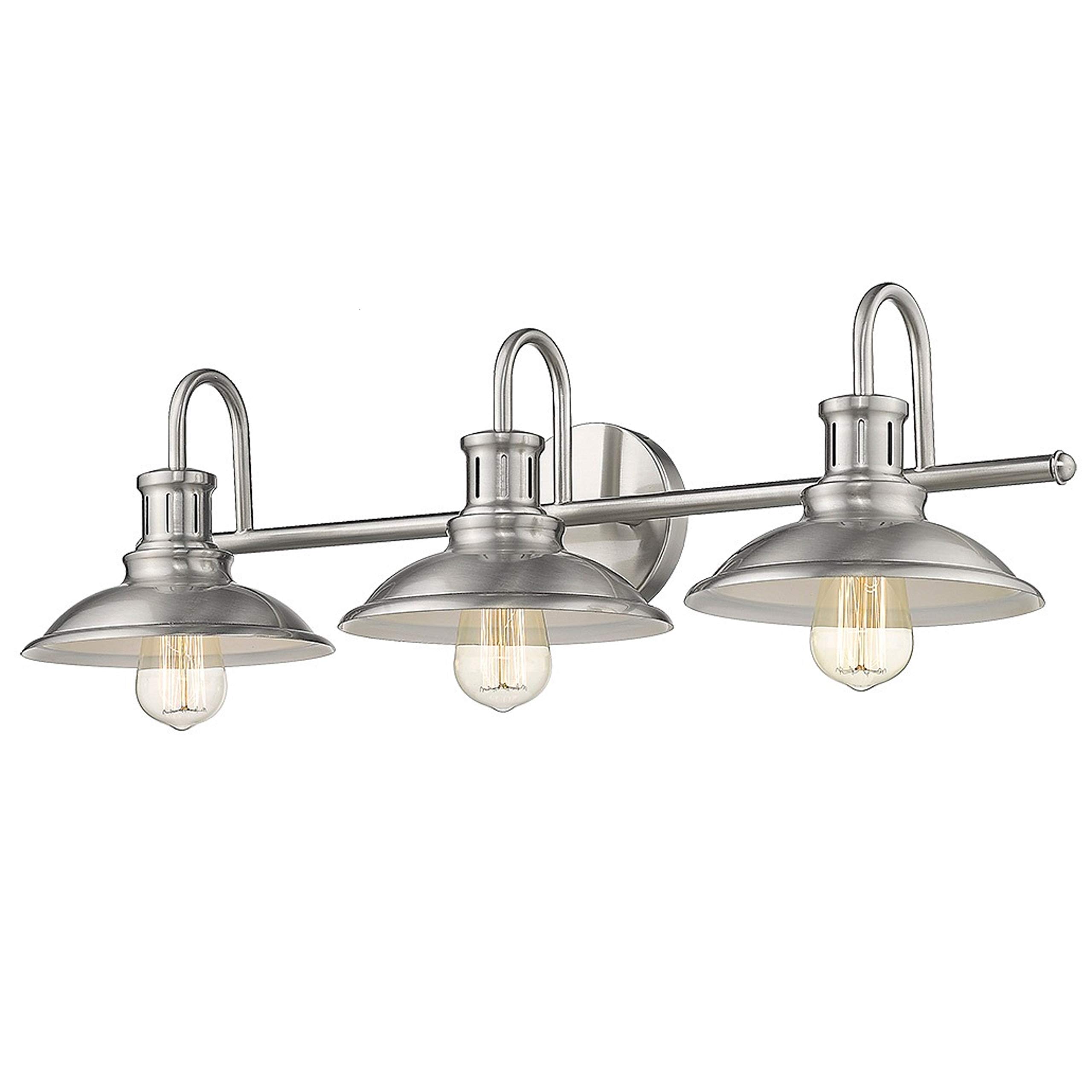 3-Light Nickel Bathroom Vanity Light - Mid-Century Modern Dimmable Metal Fixture for Bathroom, Powder Room & Dressing Area