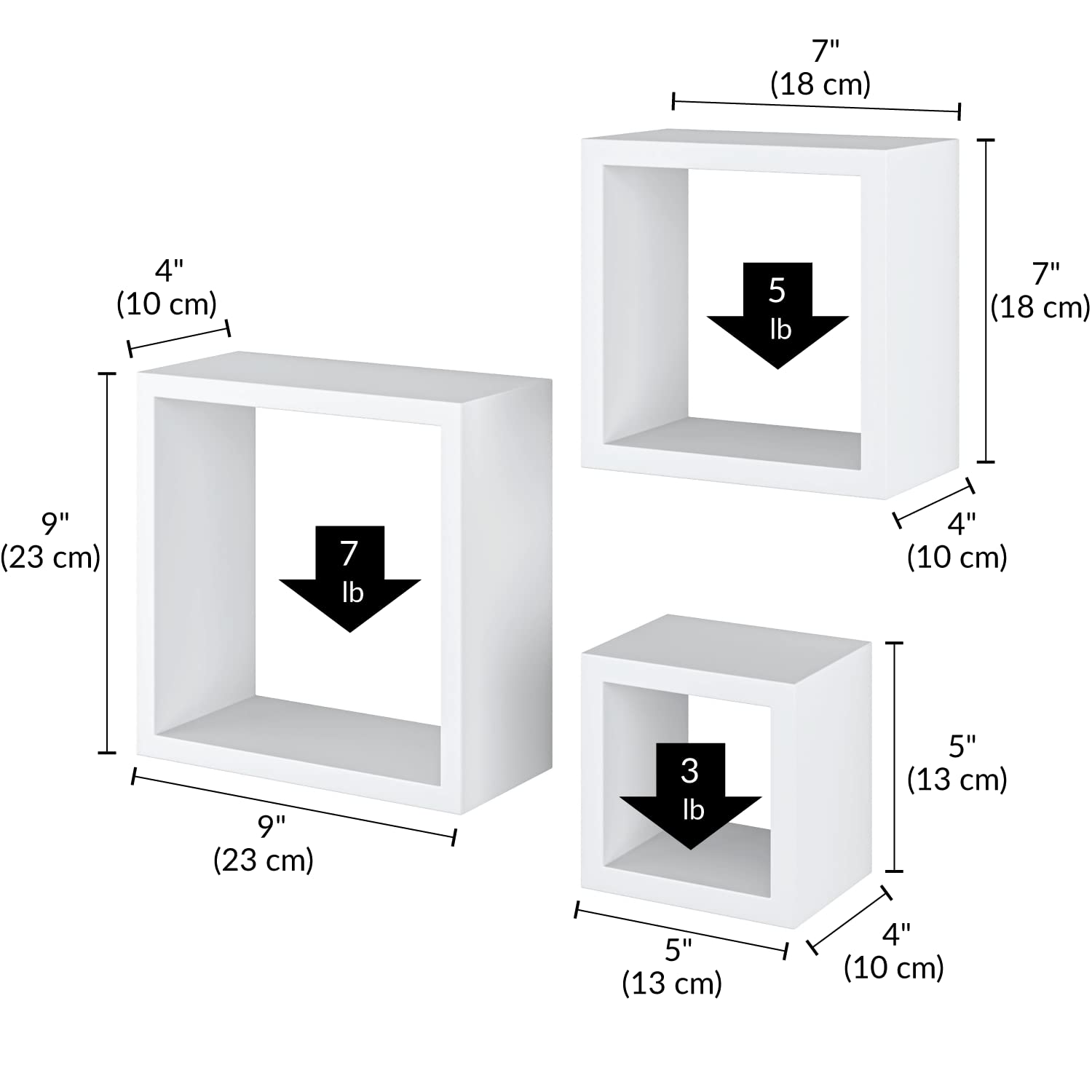 Ballucci Floating Box Shelves - Set of 3 White Square Wall Mounted Wooden Shelves for Home Decor | Perfect for Living Room, Bedroom, Bathroom & Nursery Organization | Modern Storage Solution for Books, Plants & Decorative Items