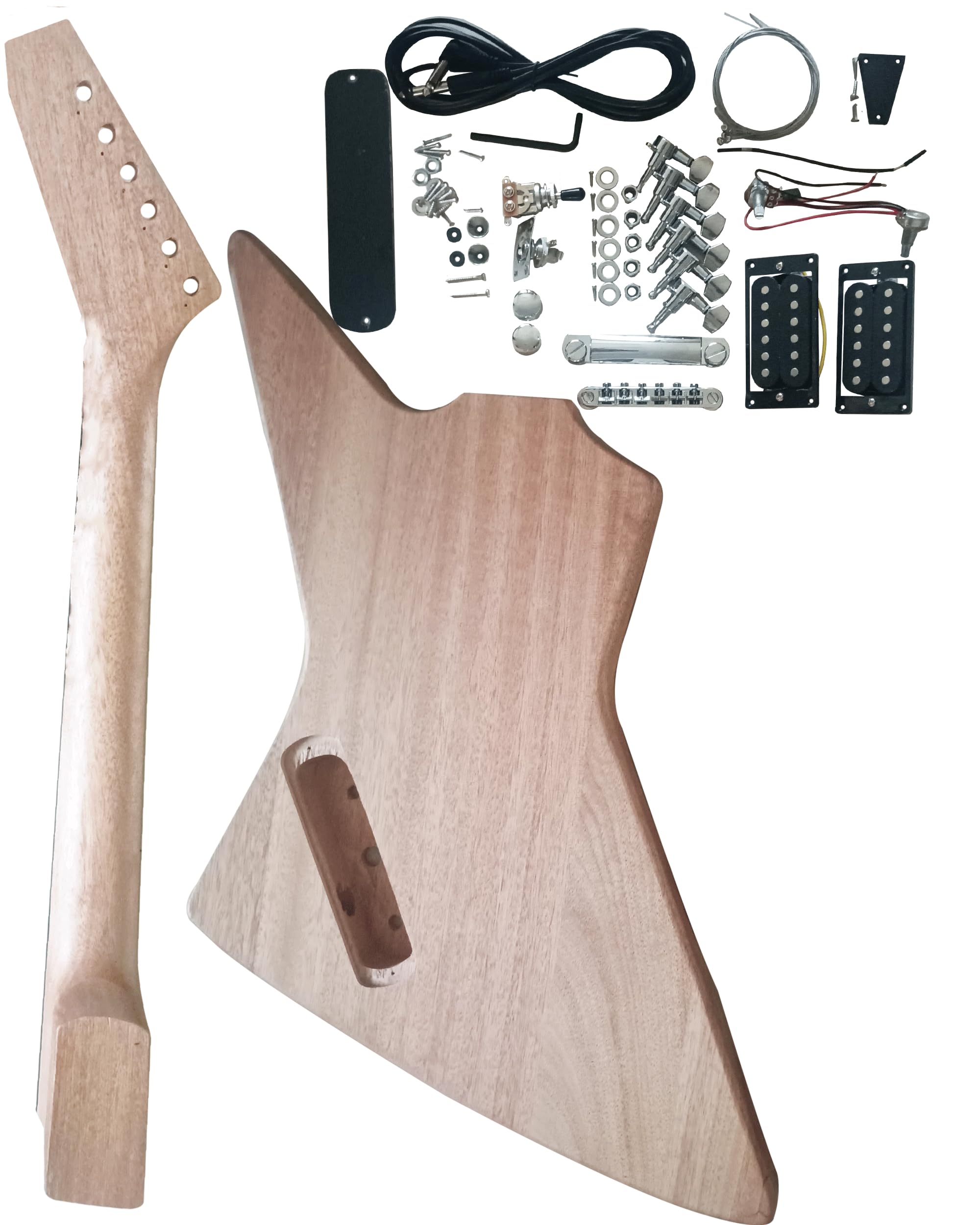 HENGYEE EX-Style DIY Electric Guitar Kit with Mahogany Body & Neck, Rosewood Fingerboard - Explorer Style Guitar Building Kit for Beginners & Hobbyists - Perfect for Home Studio, Music Practice & DIY Projects