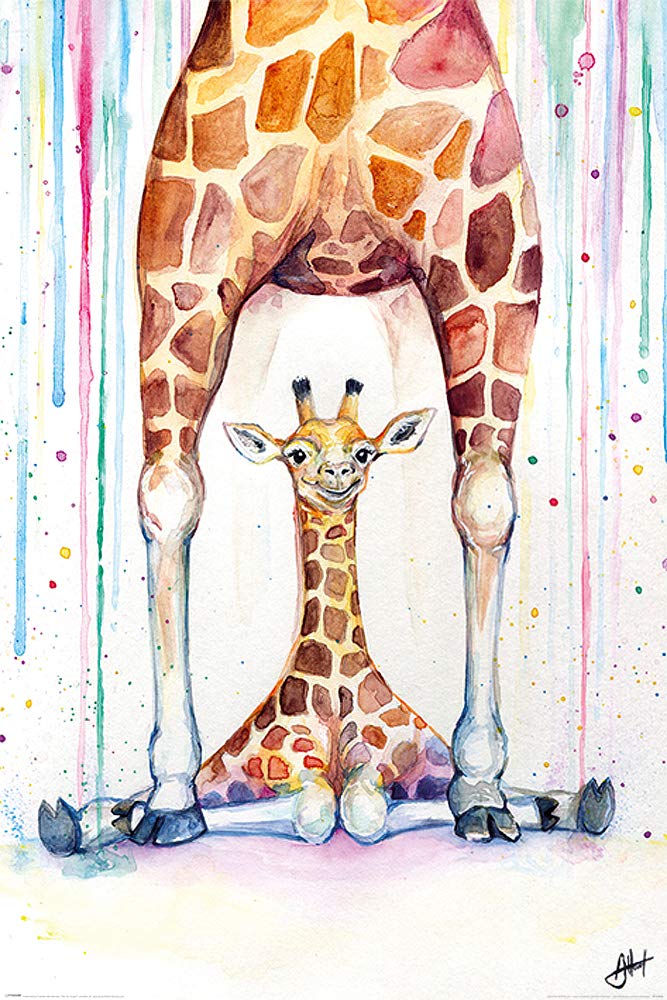 Giraffe Watercolor Art Poster by Marc Allante - 24x36 Inch Wildlife Wall Decor for Living Room, Nursery & Office