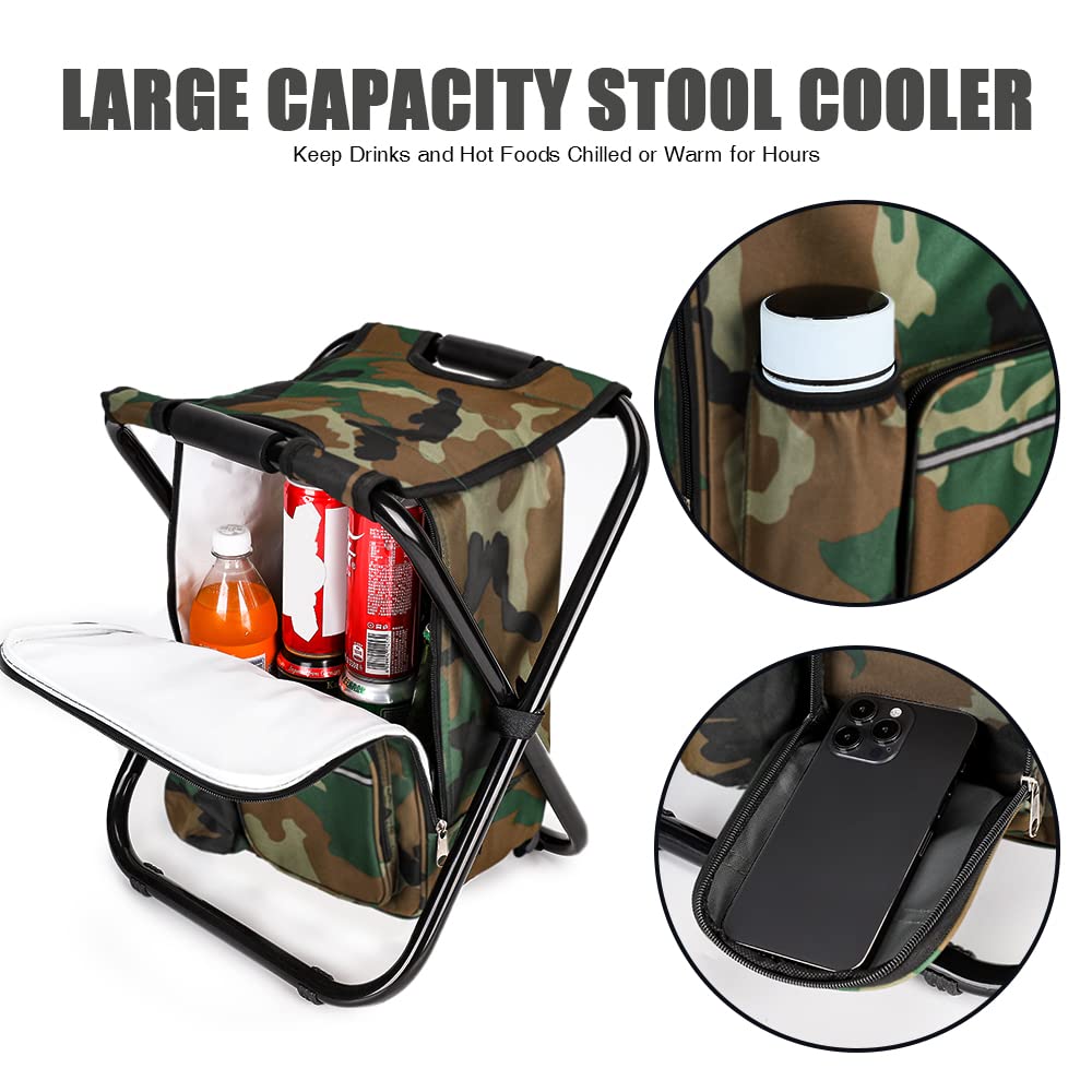 Portable Folding Camping Stool with Insulated Cooler Bag - Lightweight Hiking Chair for Outdoor Picnics, Hunting & Backpacking Trips
