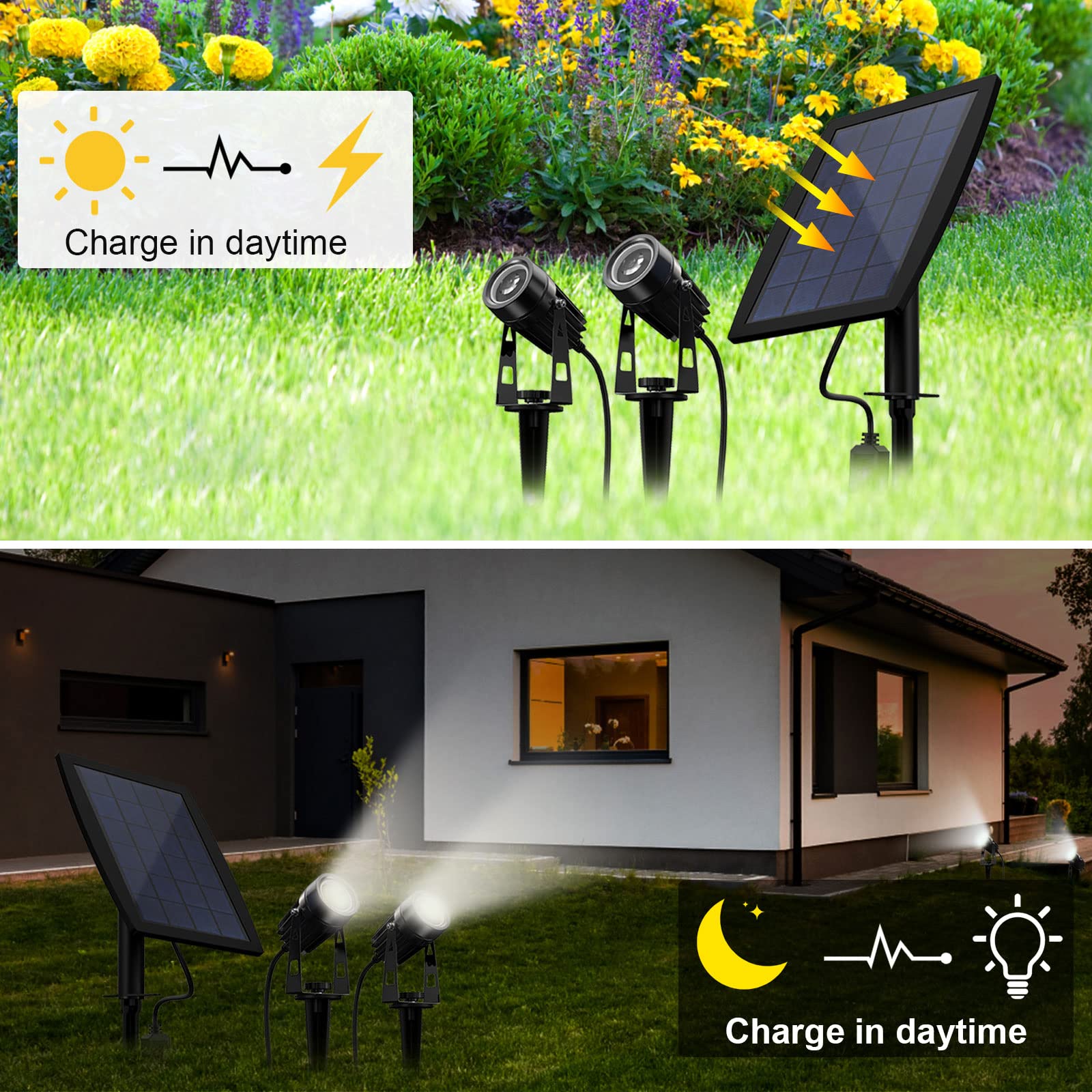 W-LITE Solar Spotlight - Waterproof Outdoor Solar Landscape Lighting, 3000K Warm White, 80-100 Lumen Per Light Fixture, Wall & Ground Lights for Trees, Flag, Yard, Pool, Lawn - Perfect for Pathway, Garden, Patio & Backyard Decor