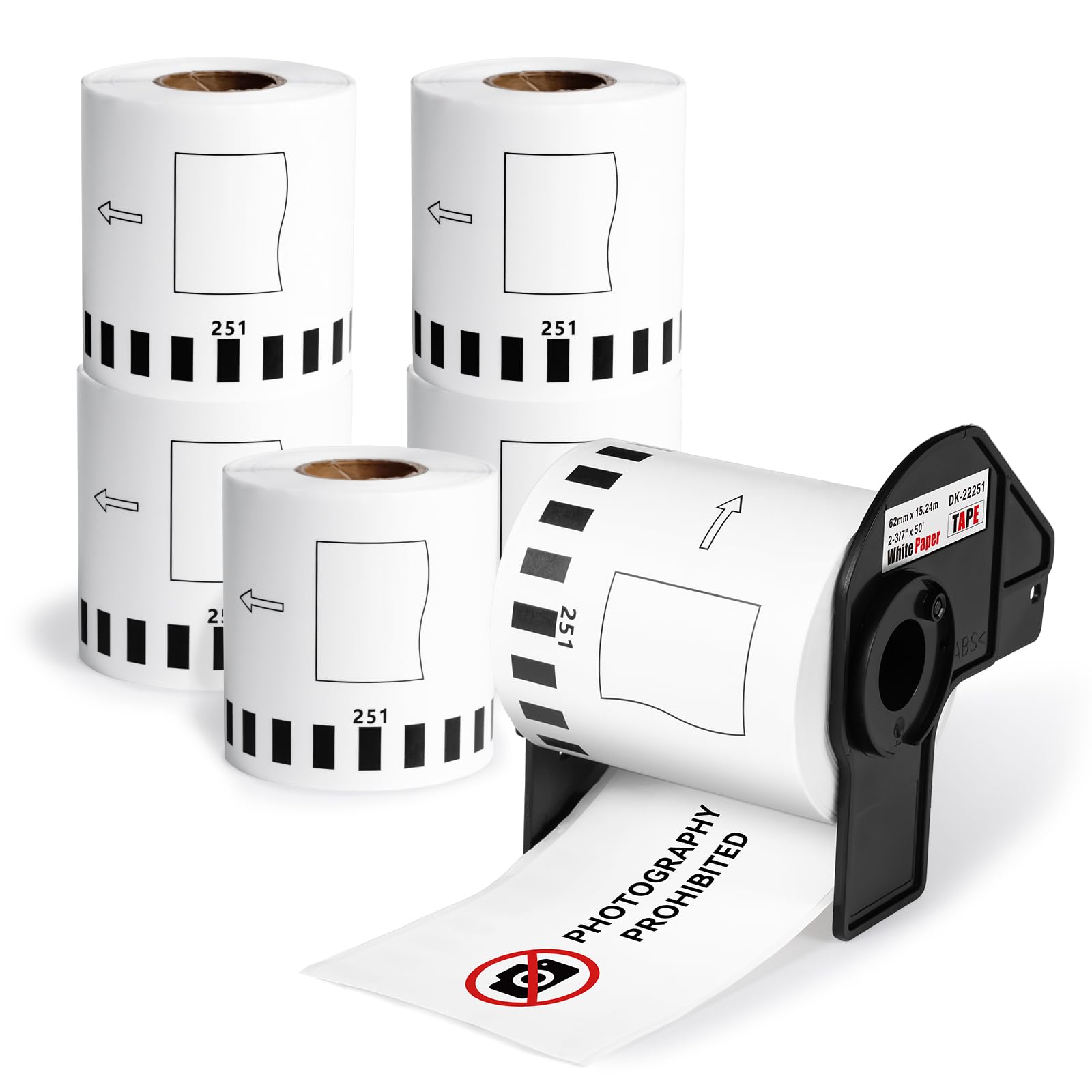 6 Rolls DK-2251 Black/Red Continuous Length Labels - Compatible with Brother DK 2251 (2-3/7