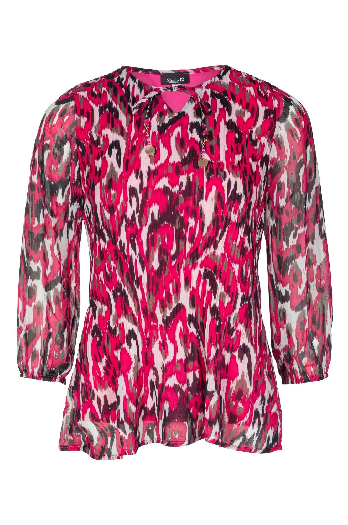 Cerise Olive Abstract Print Top 8581B1 - Stylish & Trendy Women's Fashion for Casual Outings & Office Wear