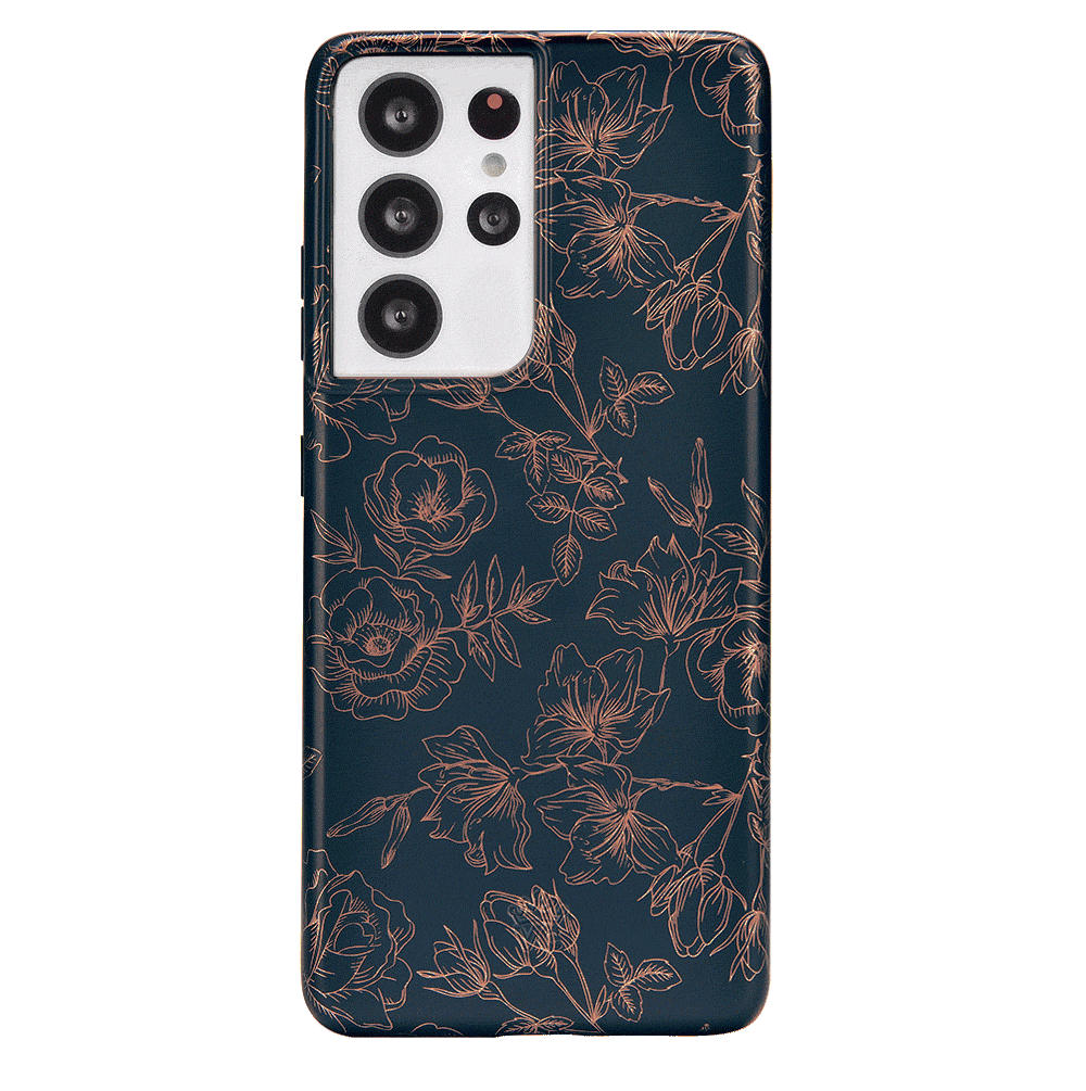 Floral Rose Gold Chrome Samsung Galaxy Phone Case - Elegant Protective Cover for Galaxy S21/S22/S23 - Perfect for Everyday Use & Special Occasions
