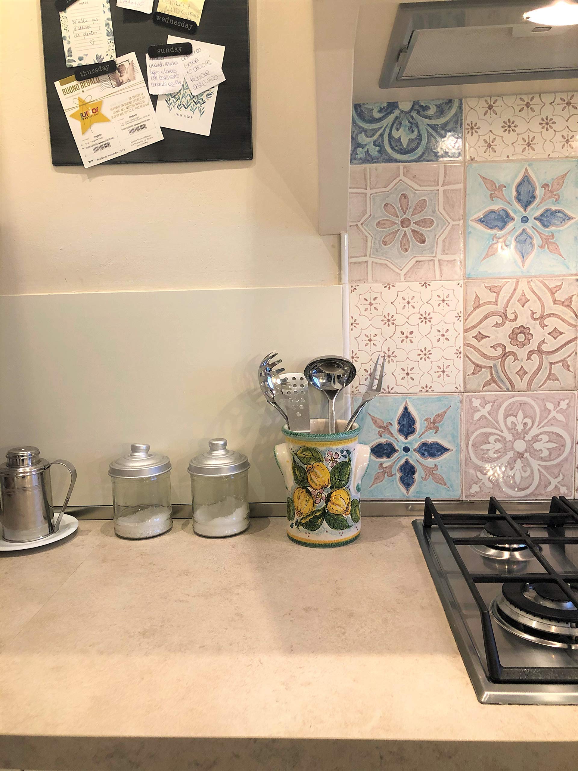 Hand Painted Italian Ceramic Utensil Holder & Wine Bottle - Tuscan Art Pottery with Lemon Decor - Made in Italy | Perfect for Kitchen Organization & Rustic Home Decor