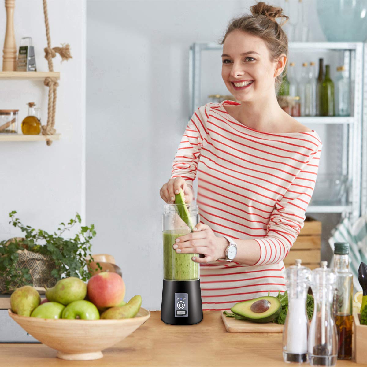 Portable Blender for Smoothies & Shakes - 6 Blade Personal Mini Blender, BPA Free, USB Rechargeable & Cordless - Compact Travel Blender Cup with Lid - Perfect for Office, Gym, Kitchen & On-the-Go Use