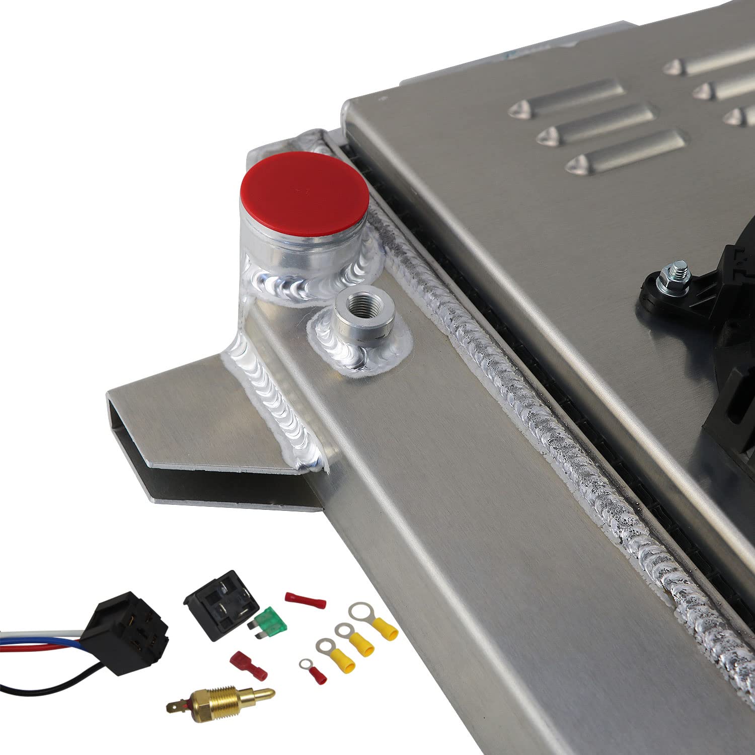 High-Performance Aluminum Radiator for 1985-1996 Ford F150 F250 F350 & Bronco - 3 Row Crossflow Design with Shroud Fan & Relay Kit - Perfect for Off-Roading, Towing & Engine Cooling Upgrades