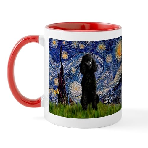 White/Red Inside - Starry Night Black Poodle Mug