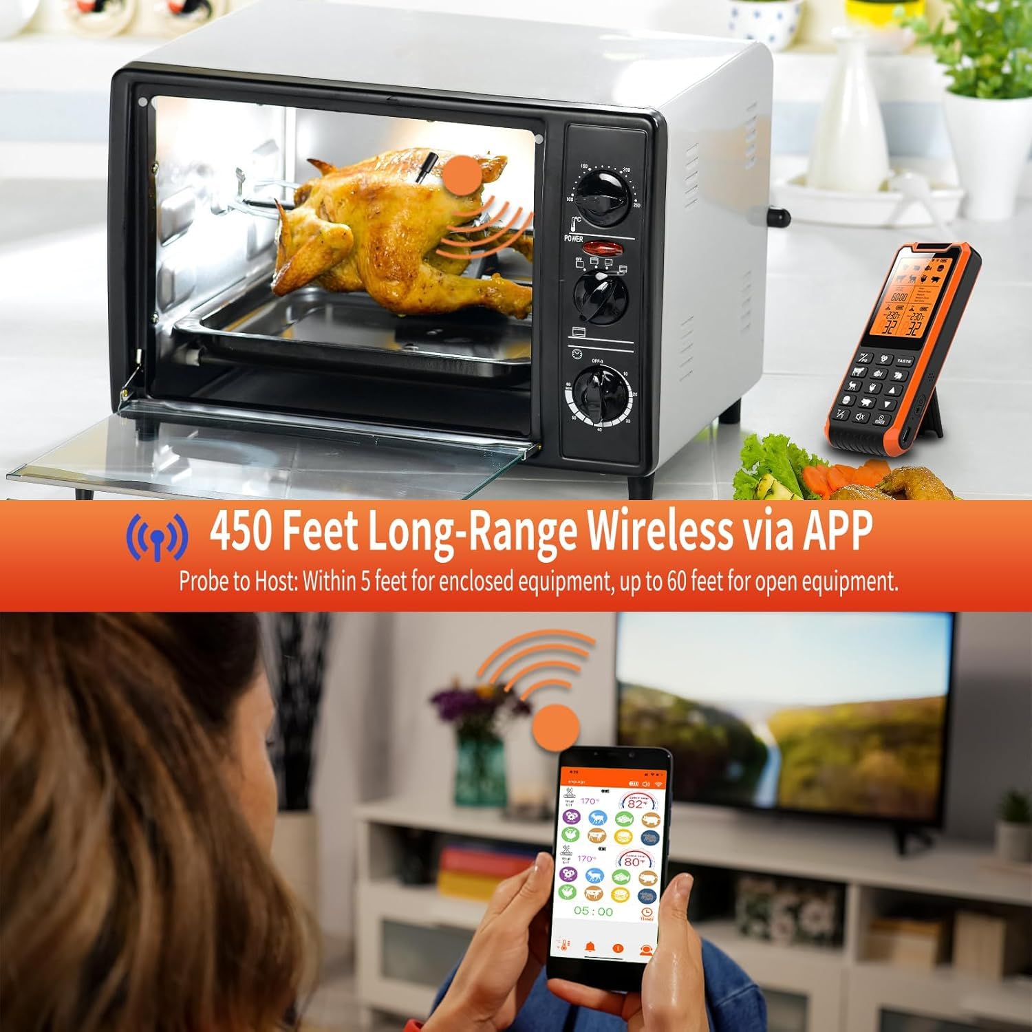 Smart Bluetooth Meat Thermometer with Dual Probes - Wireless Digital Food Thermometer for BBQ, Grilling, Oven, Smoker & Air Fryer | Perfect for Outdoor Cooking, Home Kitchen & Professional Chefs