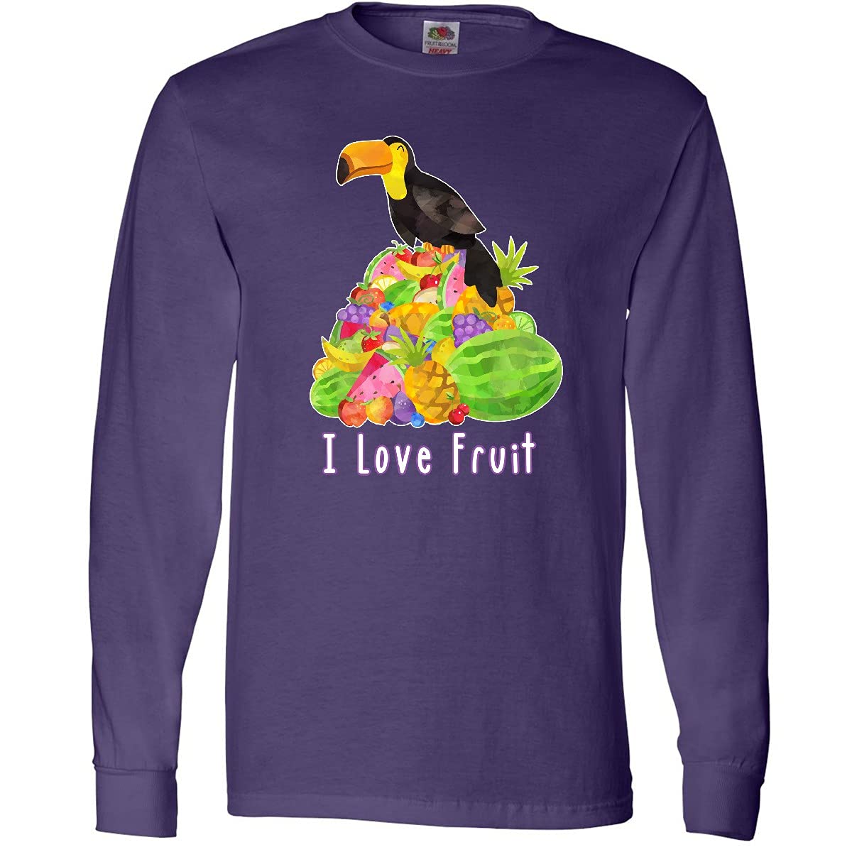 Inktastic I Love Fruit Toucan Graphic Long Sleeve T-Shirt for Women - Cute Tropical Bird Print Casual Shirt for Everyday Wear, Outings & Gifts