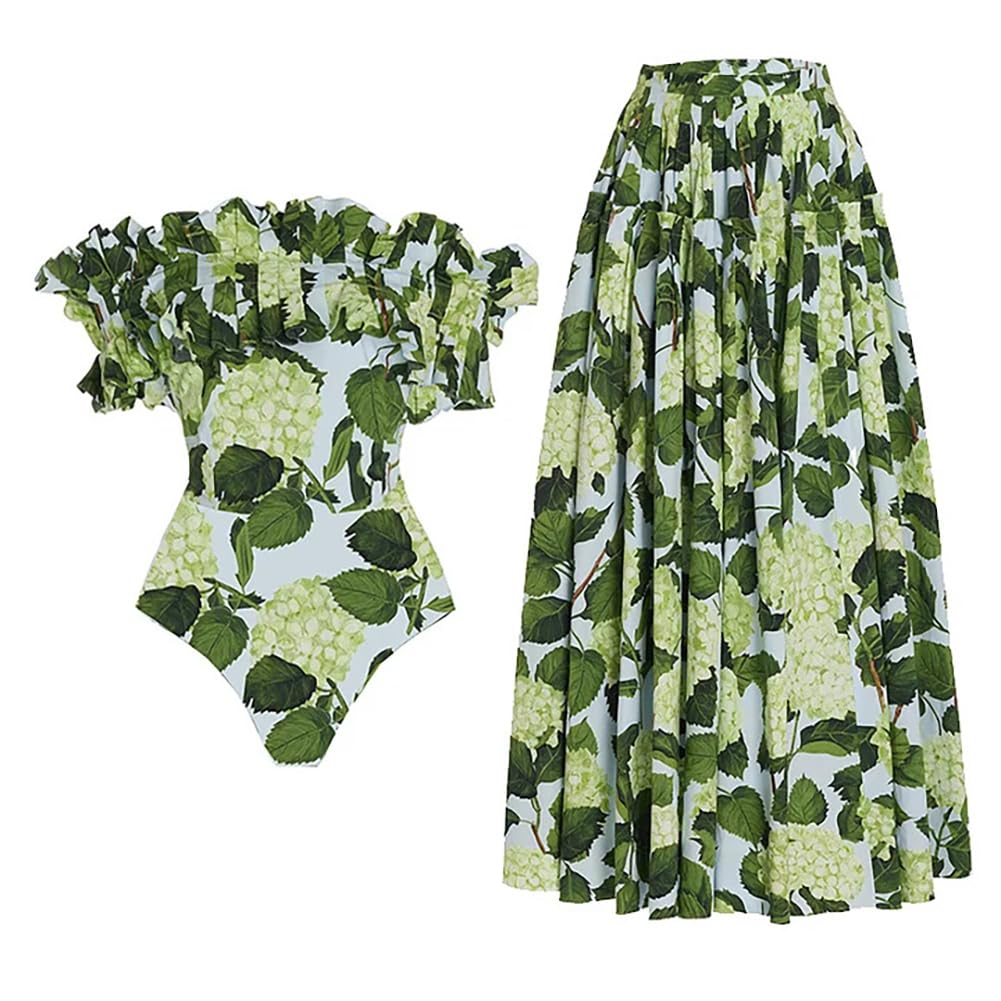 **Women's Floral Print One Piece Swimsuit with Cover Up Skirt - Bikini Sarong Set for Beach, Pool & Vacation - Bathing Suit with Wrap Skirt**
