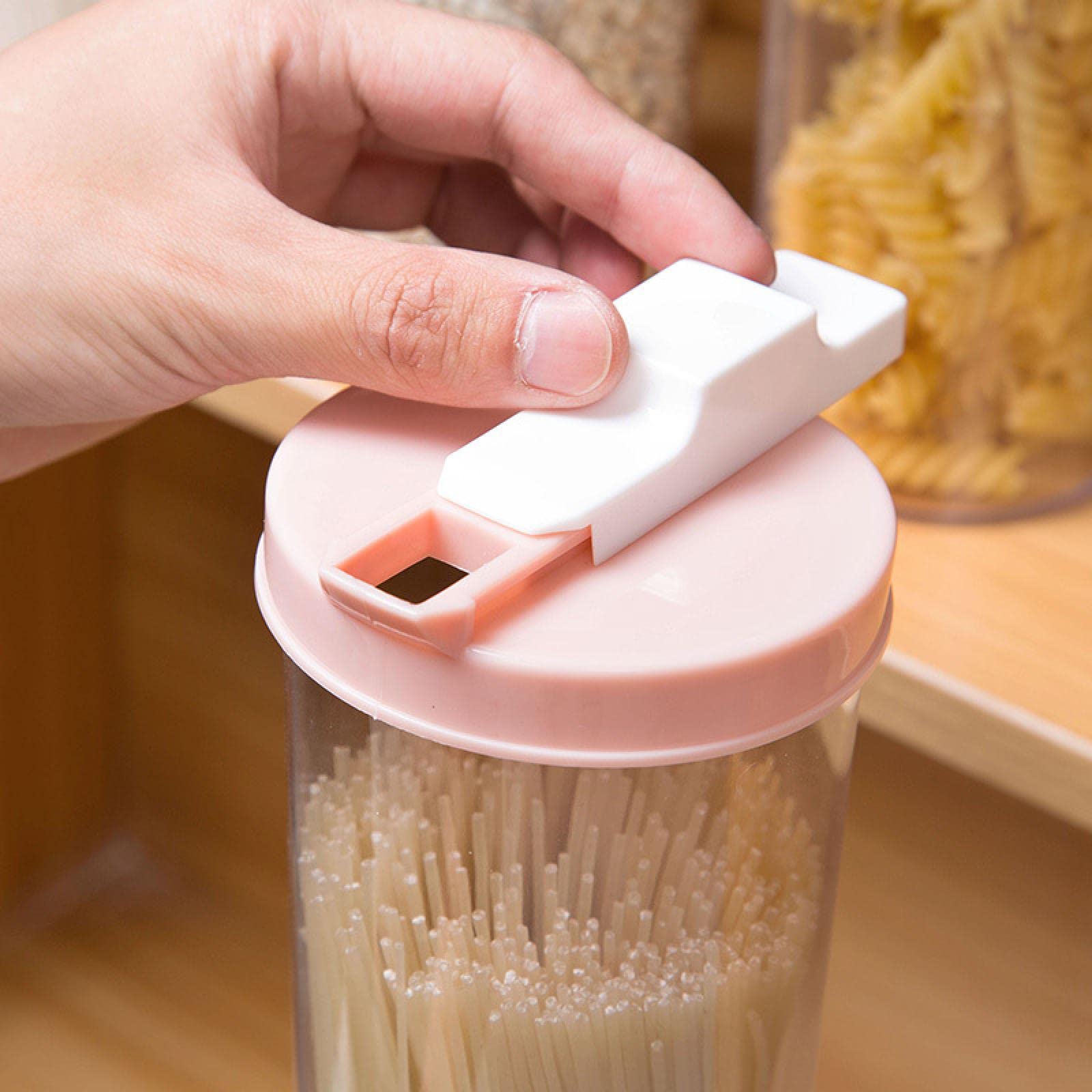 Pink Airtight Kitchen Storage Jar for Noodles & Pasta - Hanging Round Food Container for Pantry Organization & Space Saving