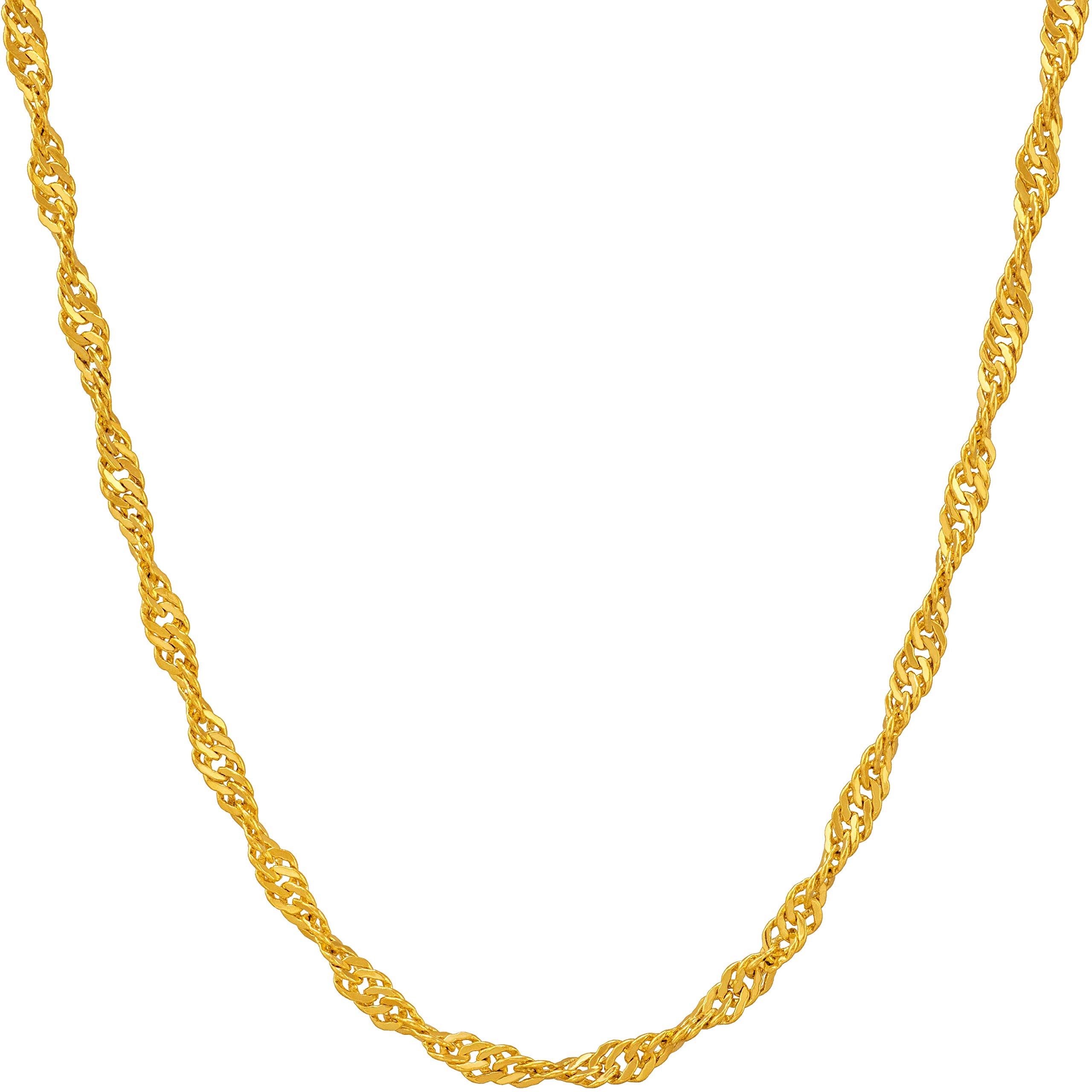 24K Real Gold Plated Singapore Chain Necklace for Men & Women - Lifetime Jewelry - Perfect for Gifts, Weddings & Everyday Luxury Wear