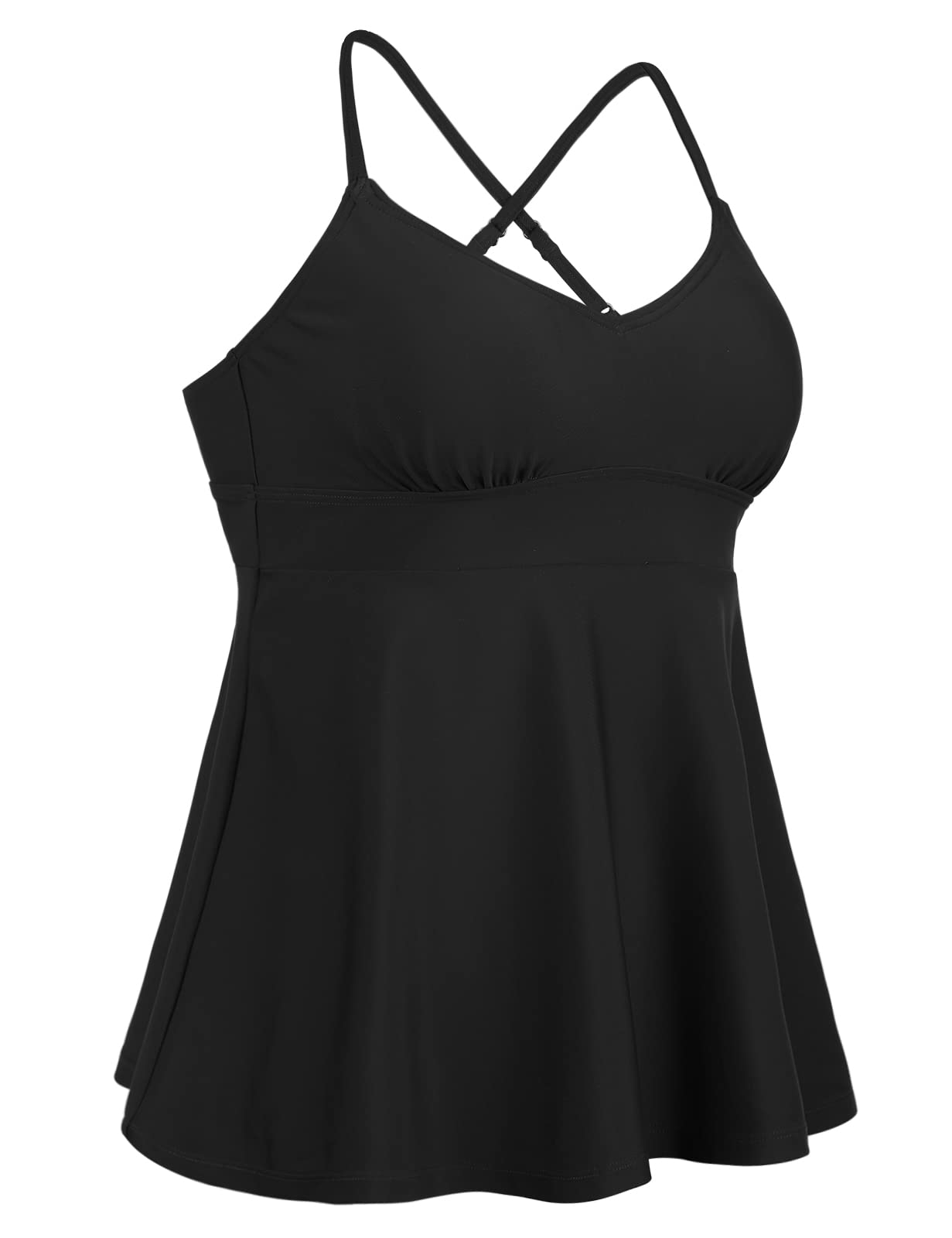 Coastal Rose Women's Flowy Tankini Top - Cross Back Push Up Swimwear for Beach & Pool | Perfect for Summer Vacations & Water Activities