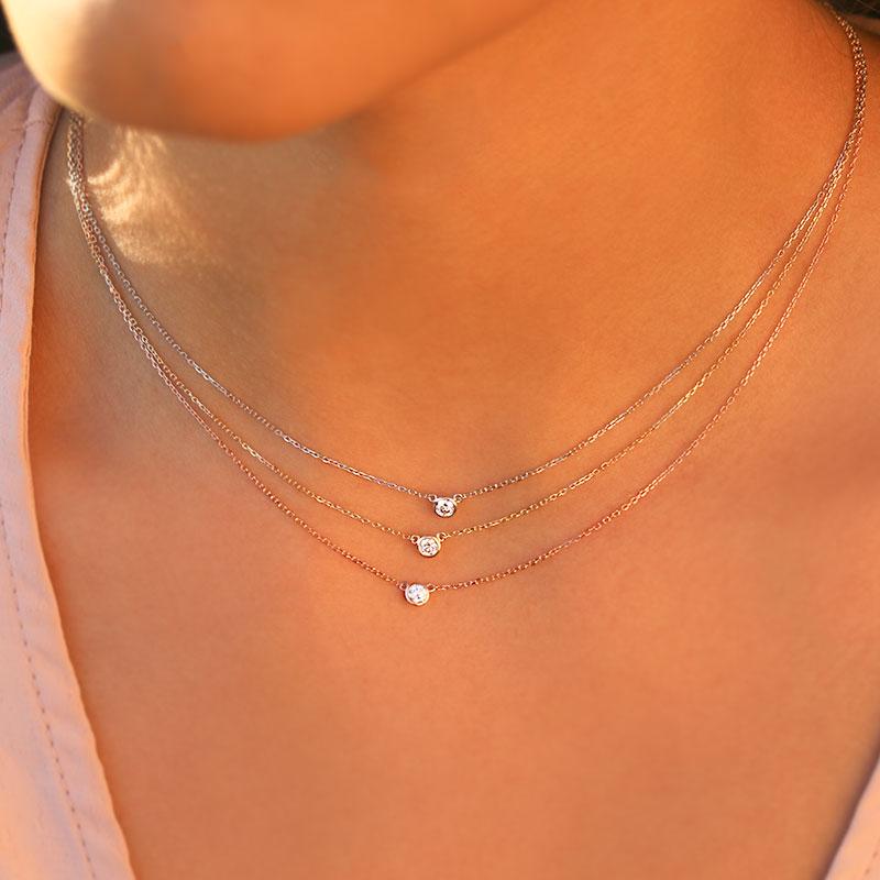 White Diamond Bezel Necklace for Women - Elegant 14K Gold Plated Pendant Jewelry Gift for Anniversary, Valentine's Day & Special Occasions