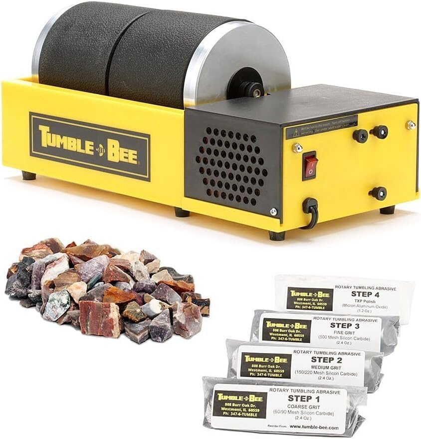 Tumble-Bee Rock Tumbler Kit TB-22-KIT - Professional & Hobbyist Double Rotary Polishing Machine for Stones, Rocks, Metals & Sea Glass - Perfect for Adults & Kids - Great for Jewelry Making, Lapidary & DIY Craft Projects