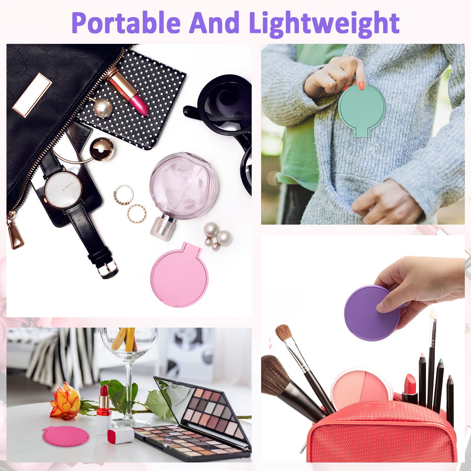 12 Pcs Mini Folding Compact Mirror Set - 2.4 Inch Round Portable Travel Makeup Mirror for Women & Girls - Perfect for Purse, Travel, Home & Daily Makeup Use