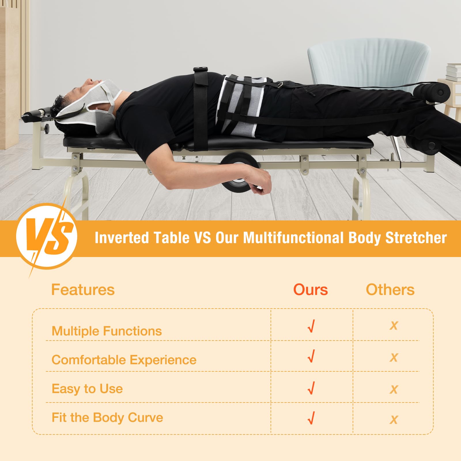 YIYIBYUS Adjustable Lumbar Traction Table - Portable Massage Bed for Back Pain Relief, Cervical & Lumbar Stretcher with Folding Design - Perfect for Home Therapy, Chiropractic Clinics, and Physical Rehabilitation