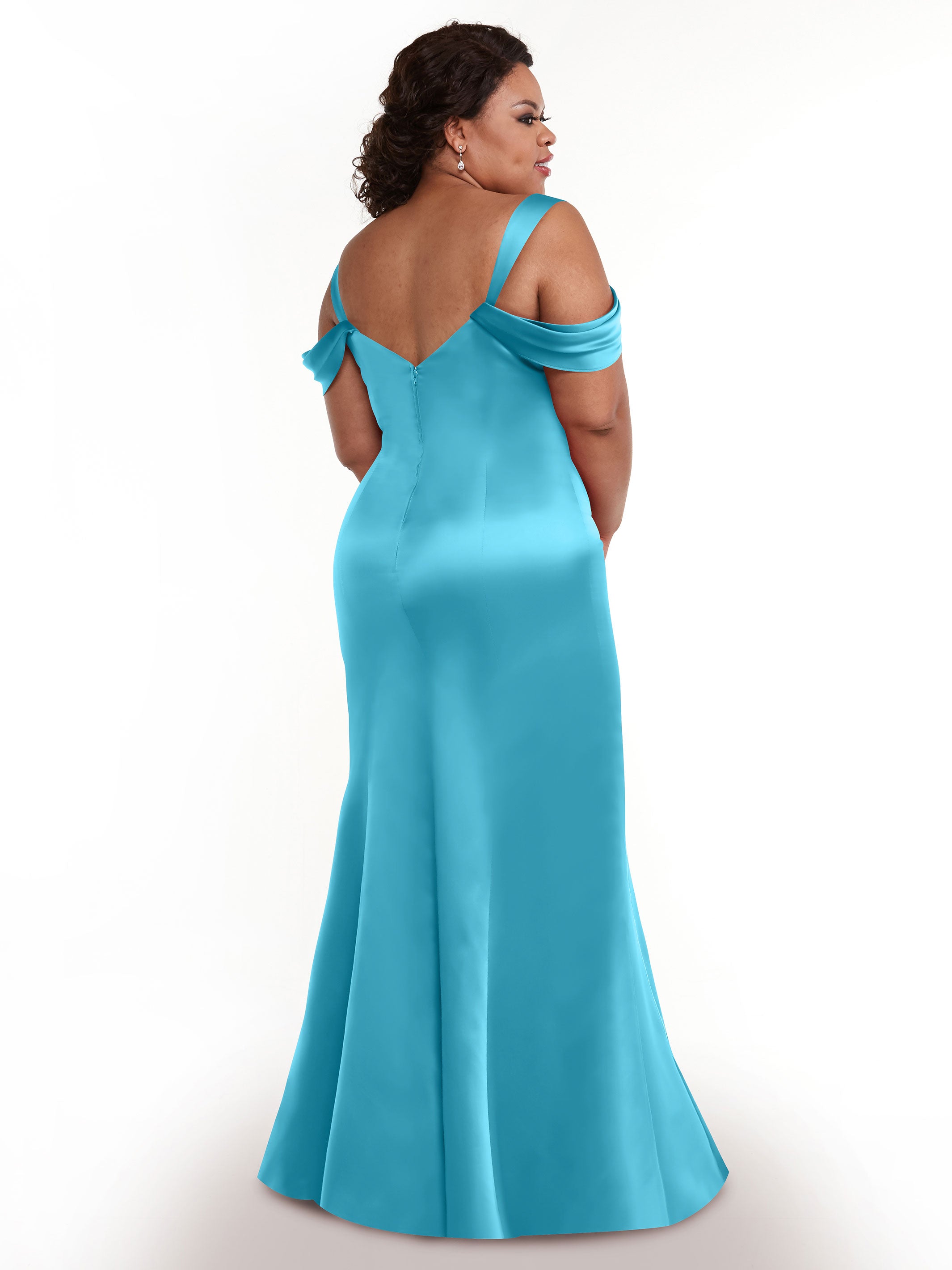 Elegant 80151 Fitted Satin Bridesmaid Dress with Off-The-Shoulder Sleeves - Perfect for Weddings, Formal Events & Special Occasions