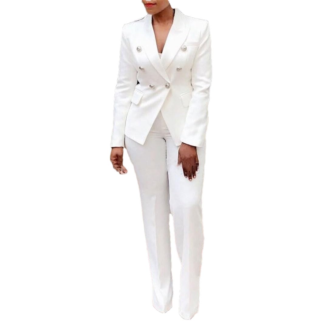 Women's Double Button Blazer & Pants Suit Set - 2 Piece Formal Outfit for Office, Business, and Special Occasions