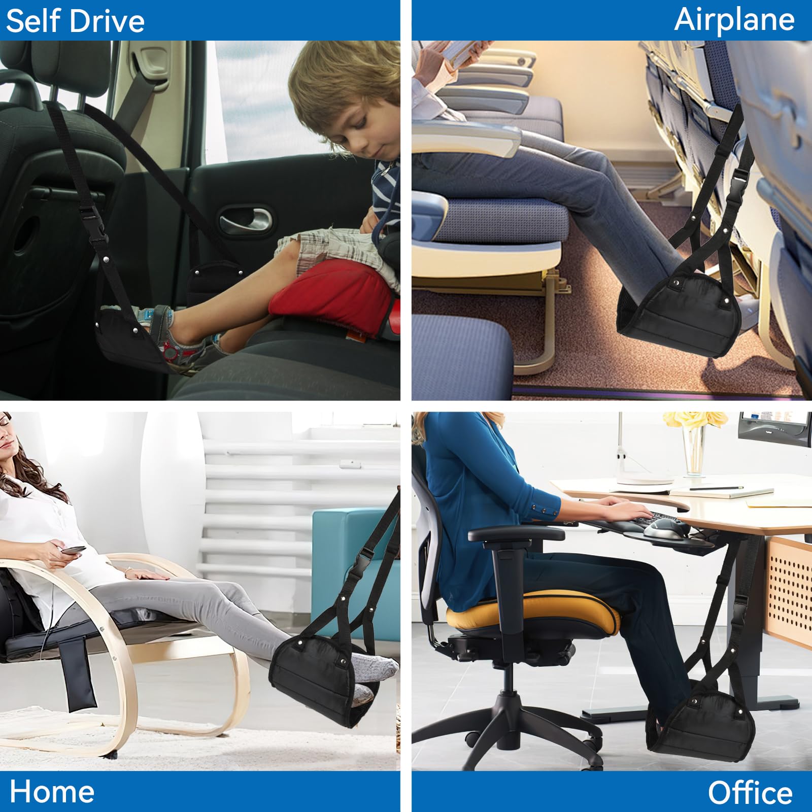 2 Pack Airplane Foot Hammock - Adjustable Portable Foot Rest & Leg Sling for Long Flights | Travel Essentials for Comfortable Plane Rides, Perfect for Business Travelers and Vacationers