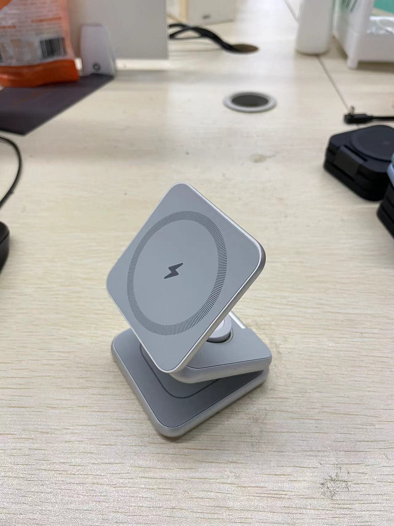 3-in-1 Foldable Magnetic Wireless Charging Station - 15W Fast Mag-Safe Charger for iPhone 14/13/12 Pro Max, AirPods 3/2/Pro & Apple Watch - Aluminum Alloy Stand with Adapter (Silver) | Perfect for Home, Office & Travel Charging