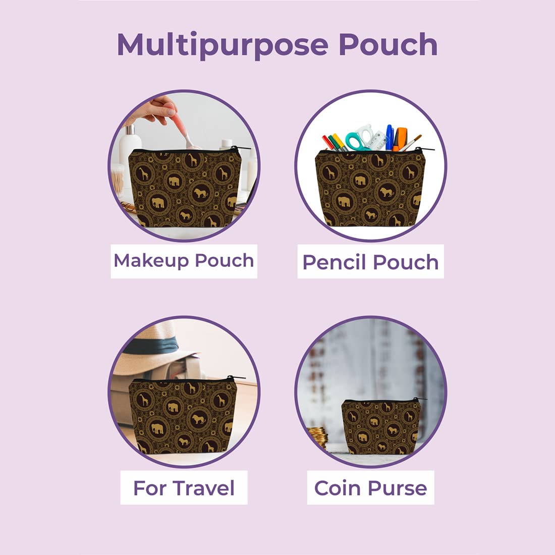 Crazyify Printed Makeup Pouch Set of 2 - Waterproof Cosmetic Bag, Travel Toiletry Organizer for Women | Perfect for Gym, Vacation & Daily Essentials Storage