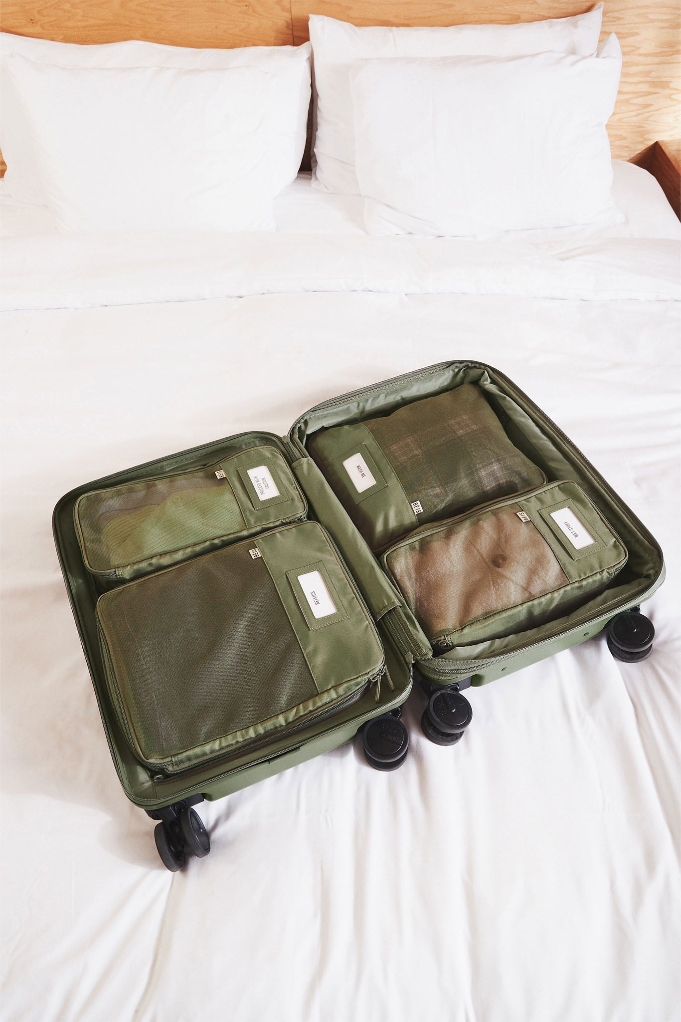 4-Piece Olive Compression Packing Cubes for Travel - Organize Luggage, Suitcases & Backpacks Efficiently