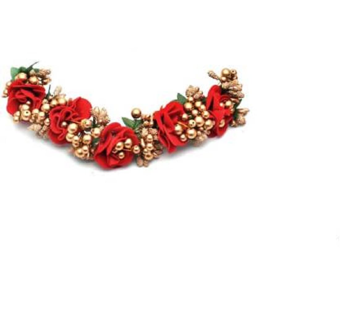 Stylish Red Wedding Flower Hair Gajra - Bridal Hair Accessories for Indian Weddings, Mehendi & Special Occasions