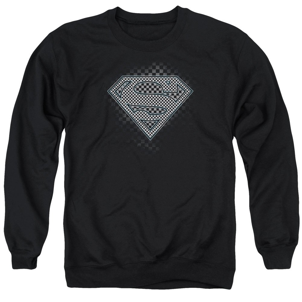Superman Checkerboard Unisex Crewneck Sweatshirt for Men & Women | Casual Graphic Pullover for Everyday Wear, Cosplay & Superhero Fans