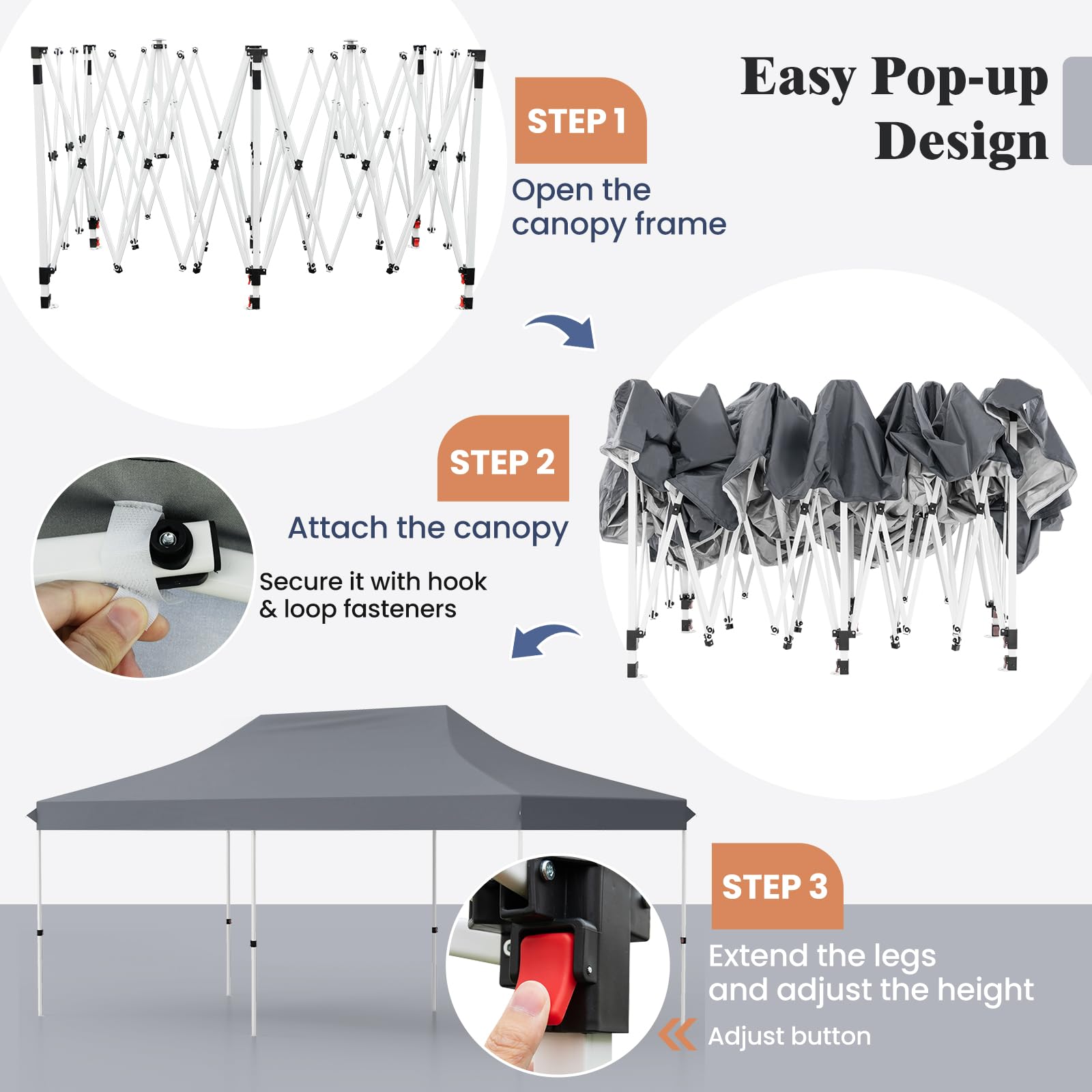 Tangkula 10x20 Ft Pop Up Canopy Tent - Instant Setup Portable Shelter with 6 Sand Bags, 12 Stakes & 6 Ropes - UPF 50+ Sun Protection - Great for Camping, Beach Parties, Backyard BBQs, Farmers Markets & Outdoor Events (Grey)