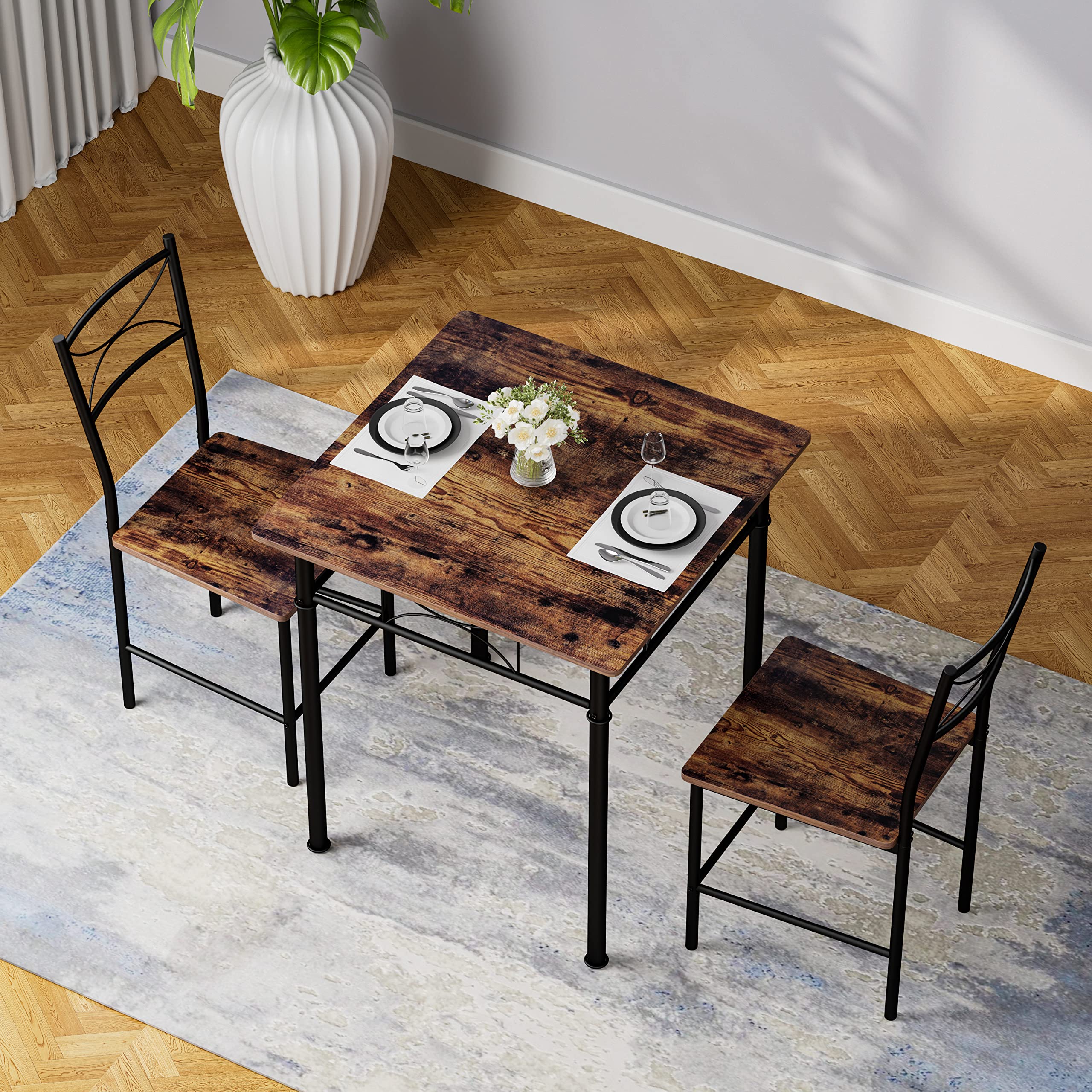 JOIN IRON 3-Piece Kitchen Dining Table Set for Small Spaces - Compact Square Iron & Wood Table with 2 Matching Chairs | Perfect for Apartments, Breakfast Nooks & Cozy Dining Areas
