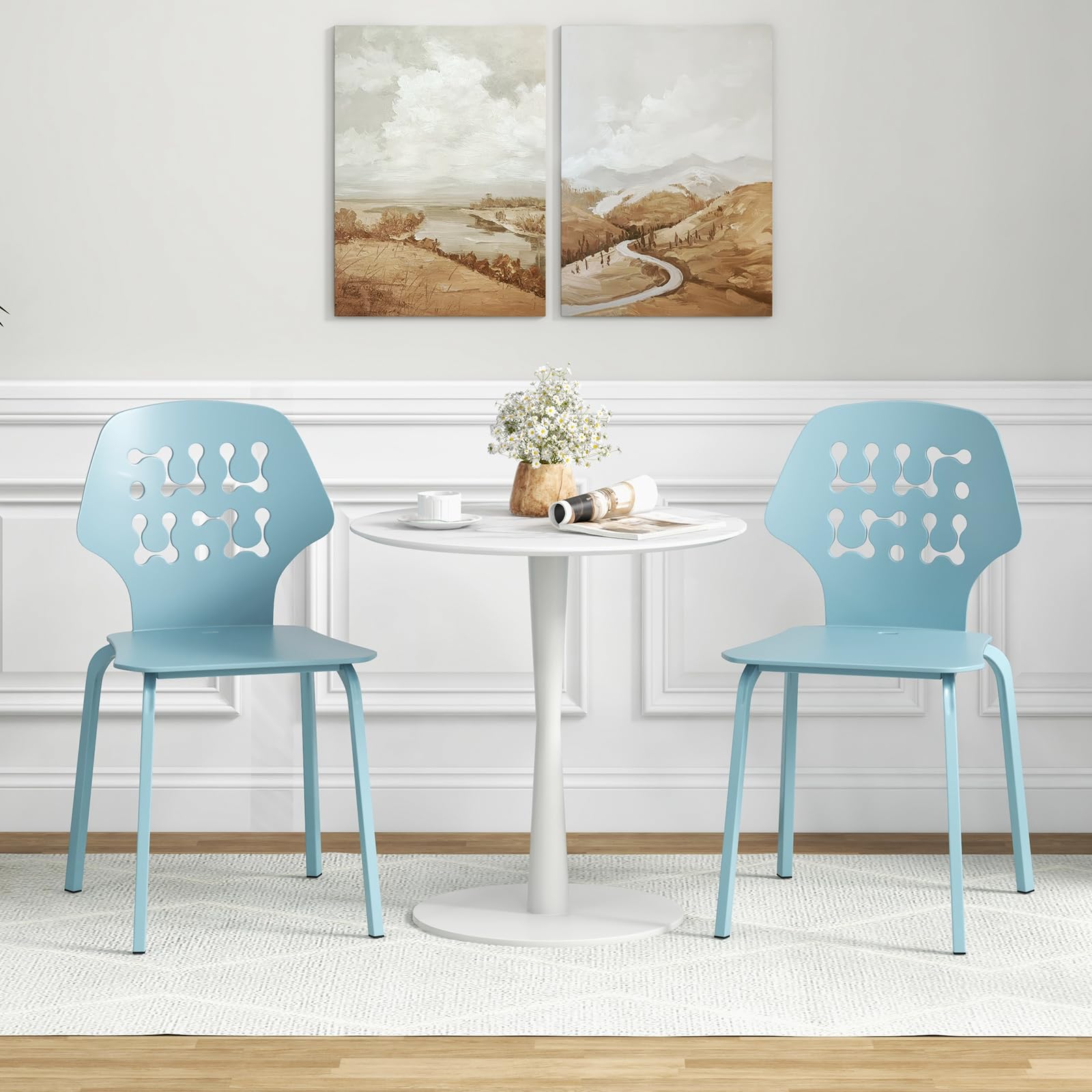 GOFLAME Armless Dining Chairs Set of 4 - Modern Hollow Backrest Metal Leg Accent Chairs for Kitchen, Dining & Living Room - Blue Velvet Upholstery - Perfect for Small Spaces & Contemporary Home Decor