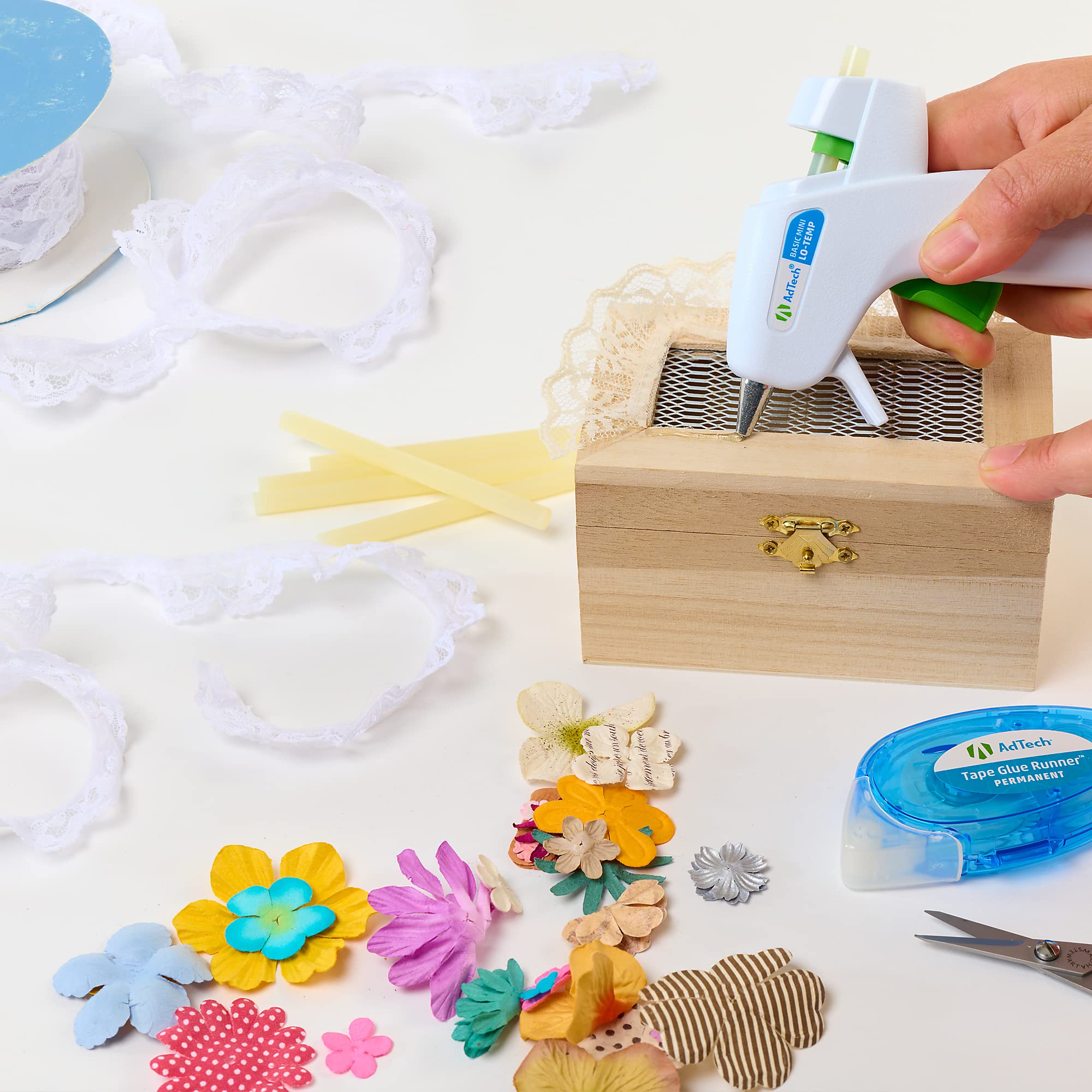 AdTech 4-Pack Low Temperature Mini Hot Glue Guns for Crafts - White | Perfect for DIY Projects, Scrapbooking & Home Repairs