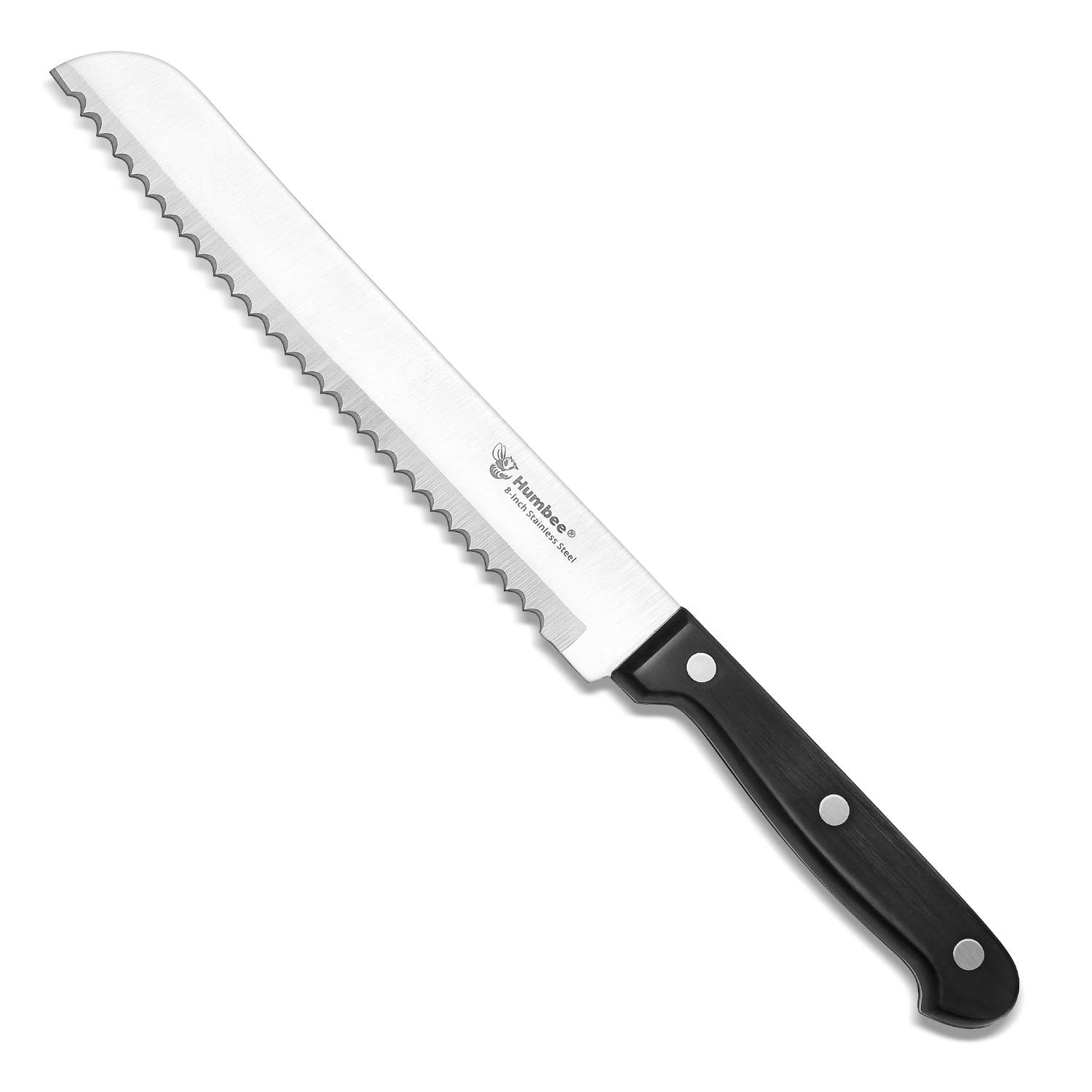 8 Inch Serrated Bread Knife with Wave Edge - Black Blade for Slicing Bread, Cakes, and Pastries - Perfect for Home Kitchens and Bakeries