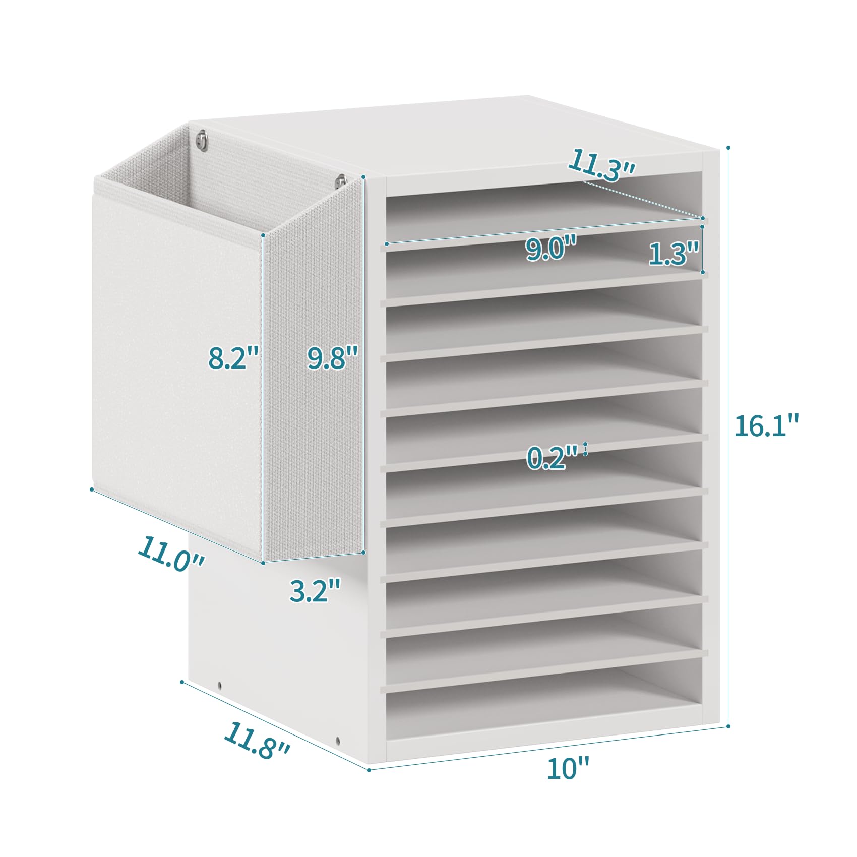 Wooden 10-Tier Adjustable Mail Sorter with Storage Bag - Office Paper Organizer, Classroom Mailbox for Teachers - Perfect for Desk Organization in Office, Study, or Home Workspace
