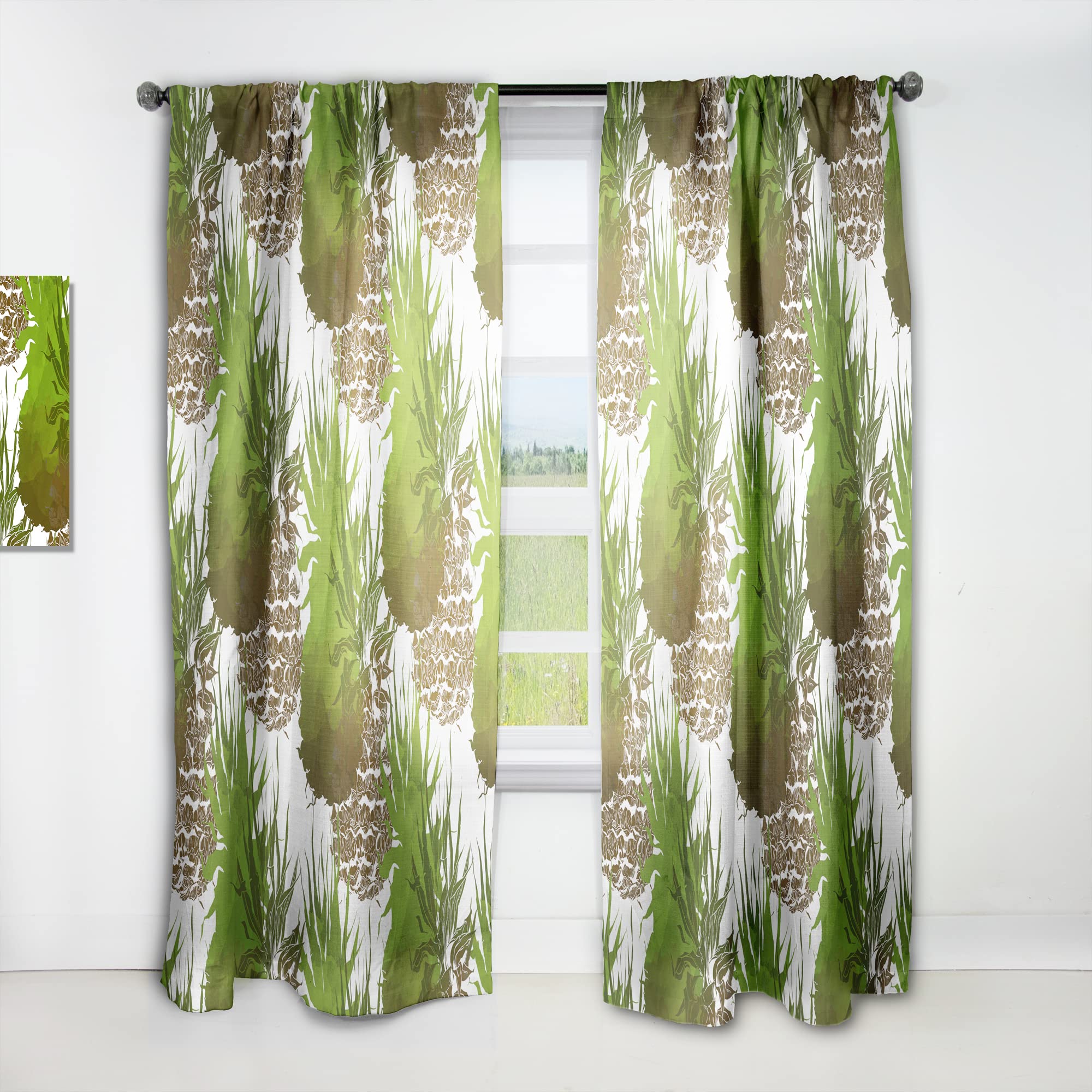 DesignQ Thermal Insulated Curtains - Pineapple & Leaves Repeat Pattern - Single Panel 52x84 - Blackout Drapes for Bedroom & Living Room - Perfect for Home Decor & Sun Protection