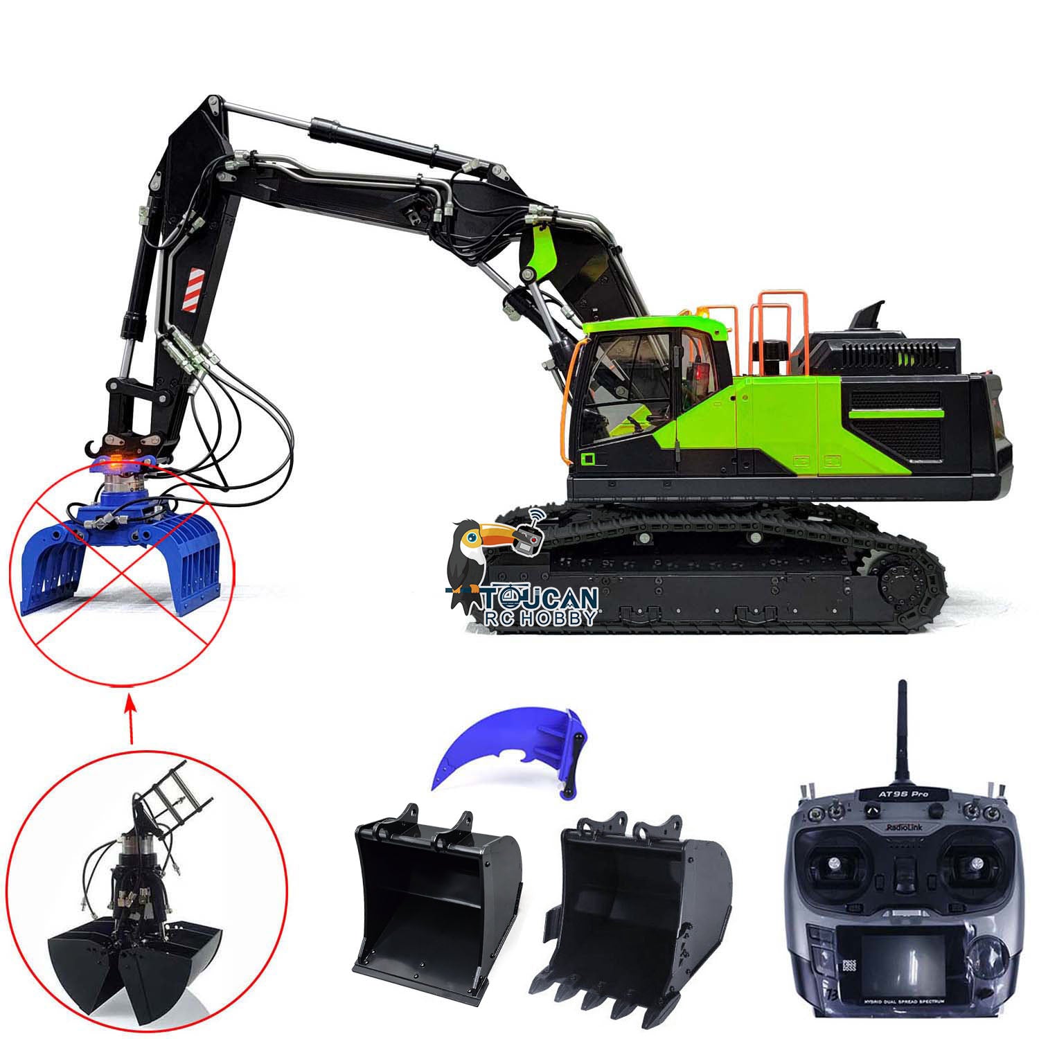 1/14 Scale MTM Metal RC Hydraulic Excavator - EC380 Remote Control Tracked Digger with 3 Arms, Clamshell Bucket & Ripper | Construction Engineering Toy for Adults & Kids | Perfect for Sandbox Play, Construction Site Simulation & Collectible Display