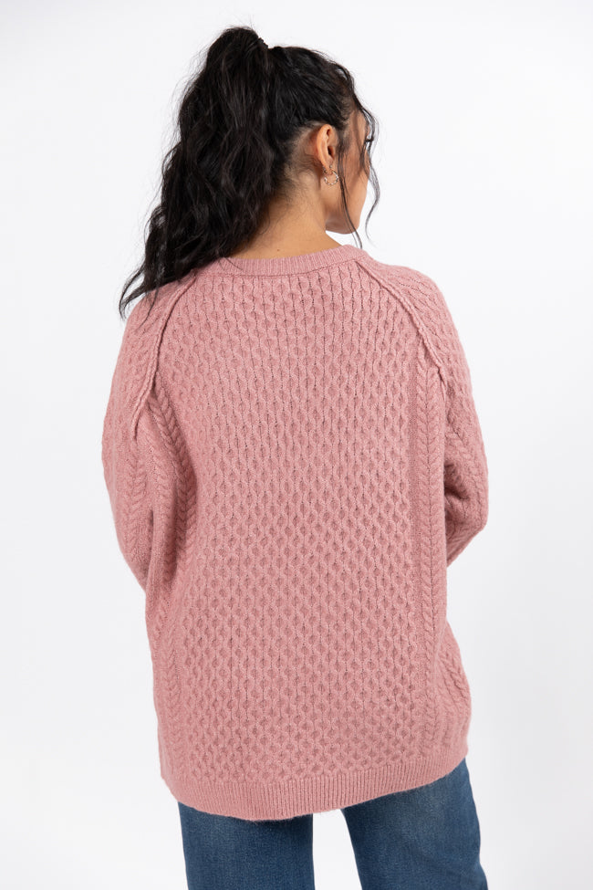 Cozy Oversized Cable Knit Sweater for Women - Soft Mauve Crew Neck Pullover | Perfect for Fall & Winter, Casual Outfits, and Cozy Loungewear
