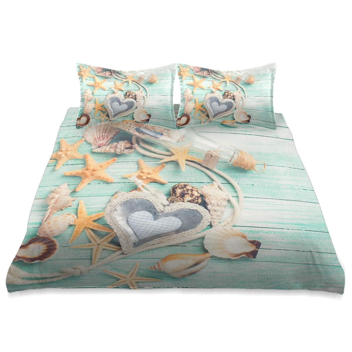 Ocean Sea Seashell Starfish Queen Size Comforter Set - All Season Soft & Comfortable Bedding Cover 90x90 Inches - Perfect for Beach Themed Bedrooms, Coastal Decor, and Vacation Homes