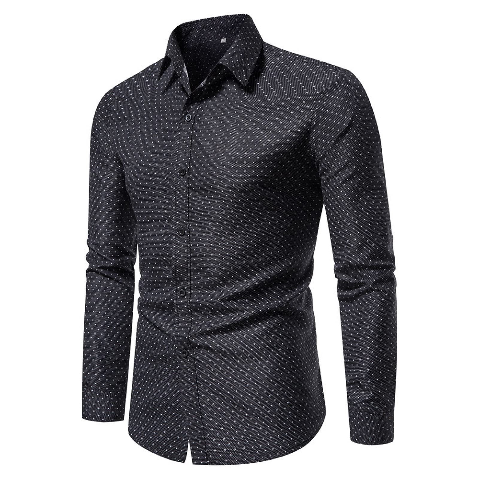 Trendy Men's Long Sleeve Casual Shirts - Loose Fit Lapel Print Business Shirt for Office, Dating & Daily Wear | Fashionable Menswear for Work & Social Events