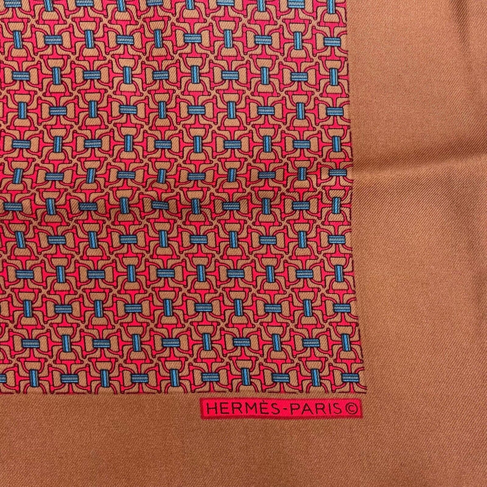 Hermes Luxury Brown & Red Interlocking Chain Pocket Square - Pinkish Brown Silk Scarf for Men & Women - Perfect for Weddings, Parties & Formal Events