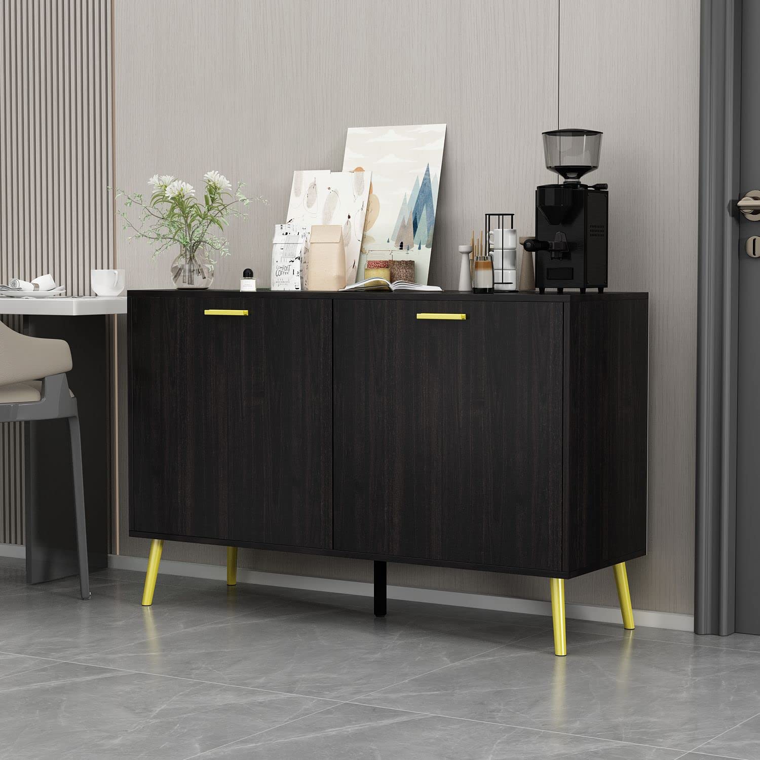 FAMAPY Modern Sideboard Buffet Cabinet with Doors - Wood Storage Organizer for Dining Room, Living Room & Entryway - Espresso Finish (46.2”L x 15.6”W x 28.6”H) - Perfect for Home Decor & Storage Solutions